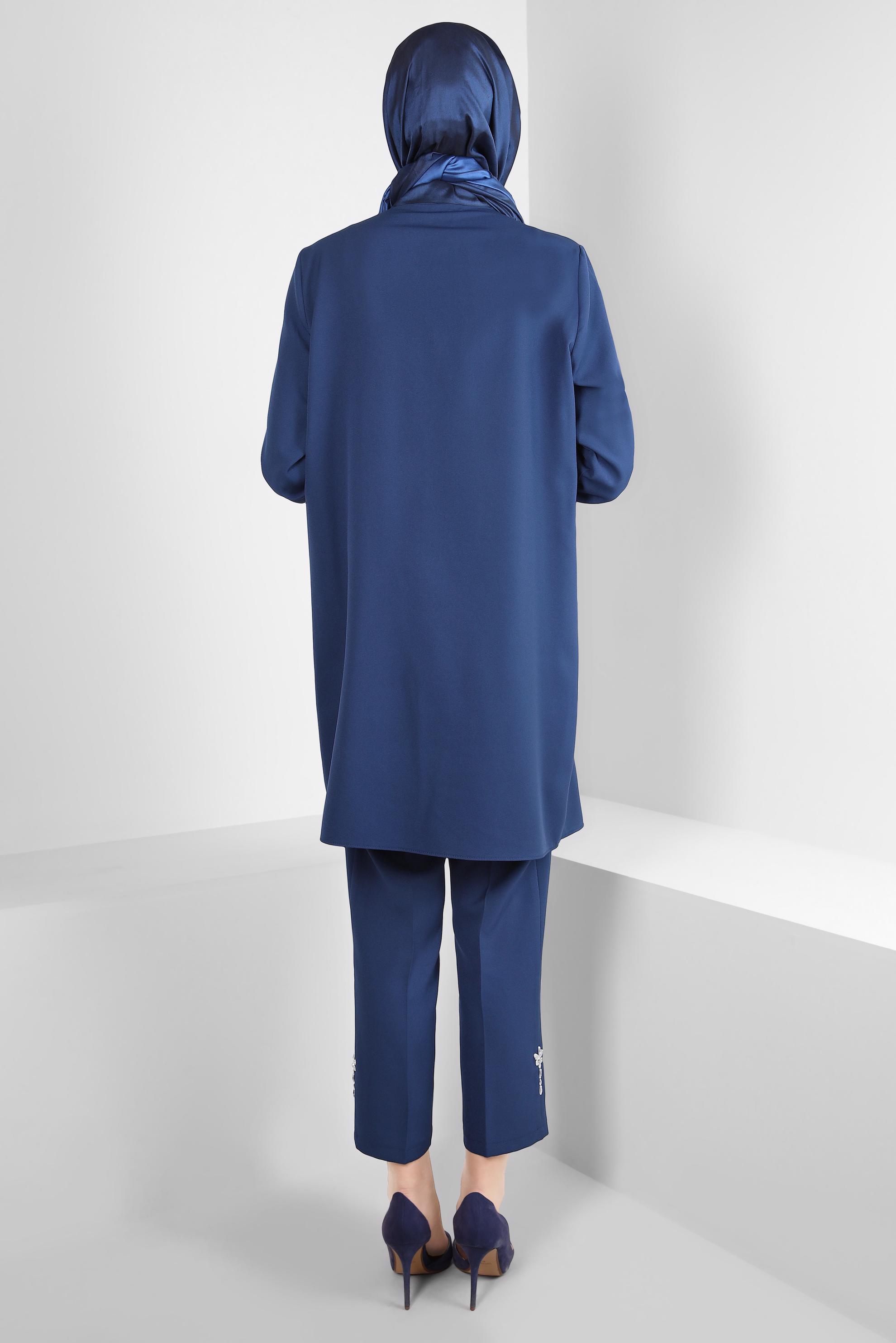 Tesettür giyim LACİVERT TAŞ DETAYLI PANTOLONLU TAKIM 44155