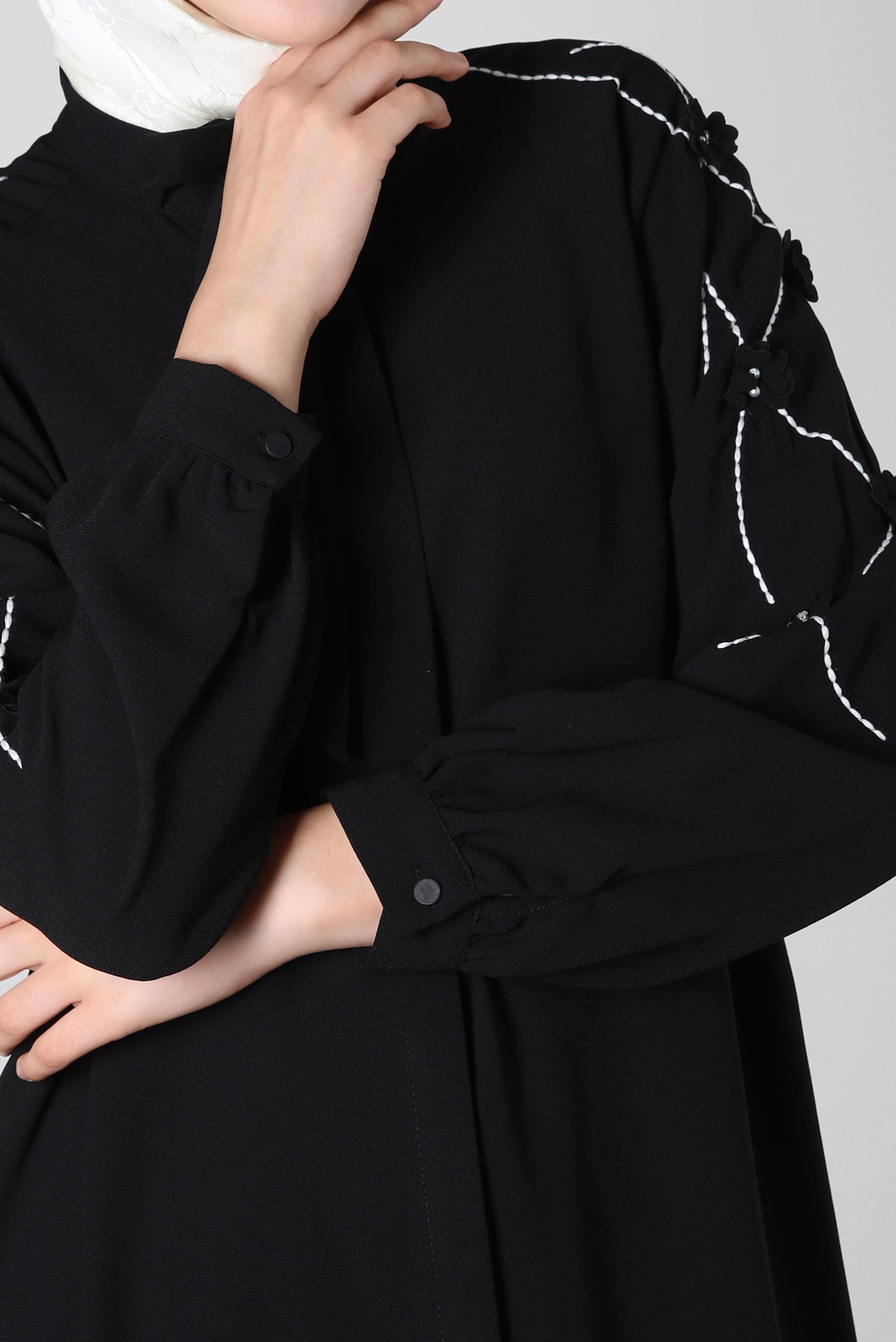 Tesettür giyim SİYAH ÇİÇEK DETAYLI PANTOLONLU TAKIM 44165