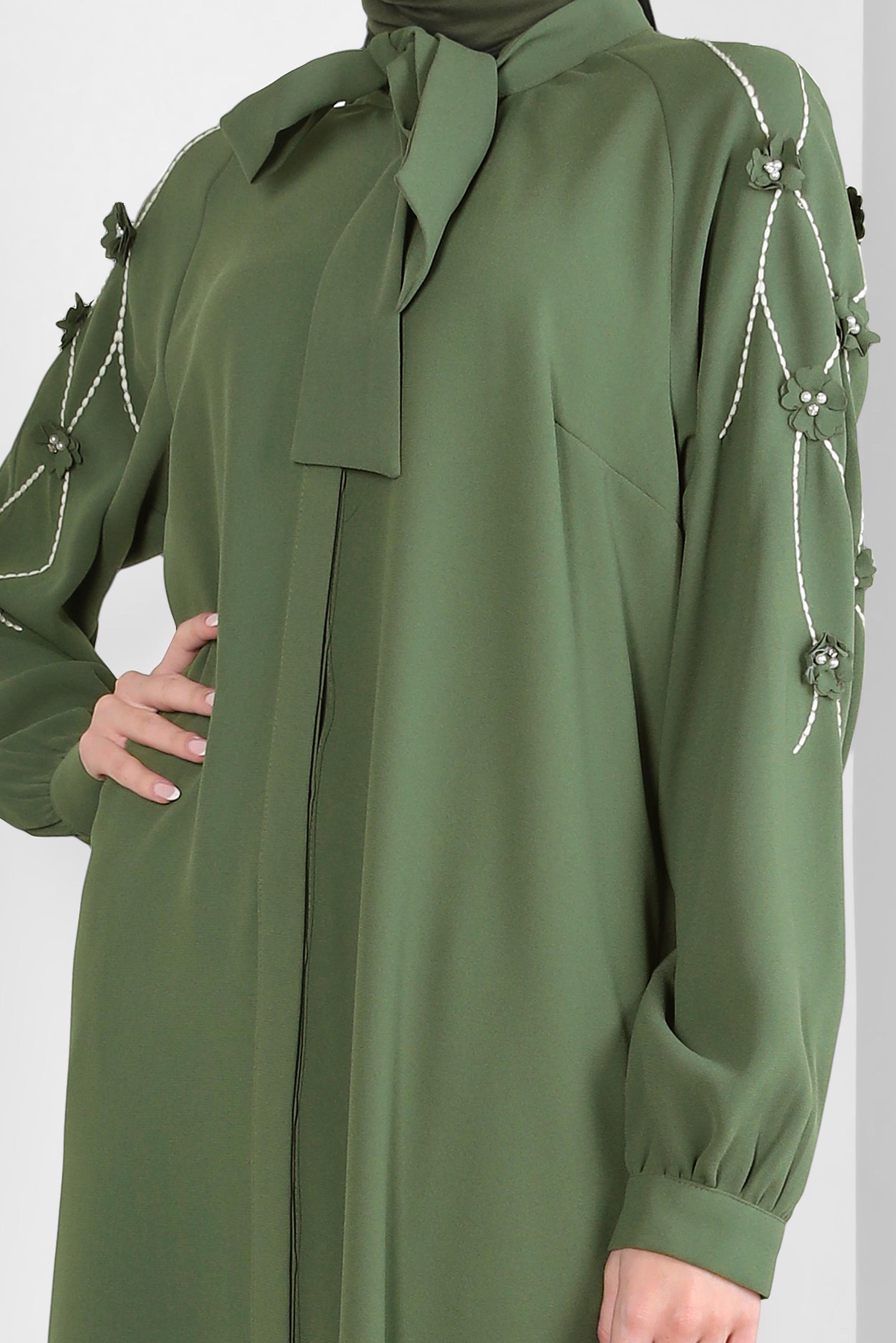 Tesettür giyim HAKİ ÇİÇEK DETAYLI PANTOLONLU TAKIM 44165