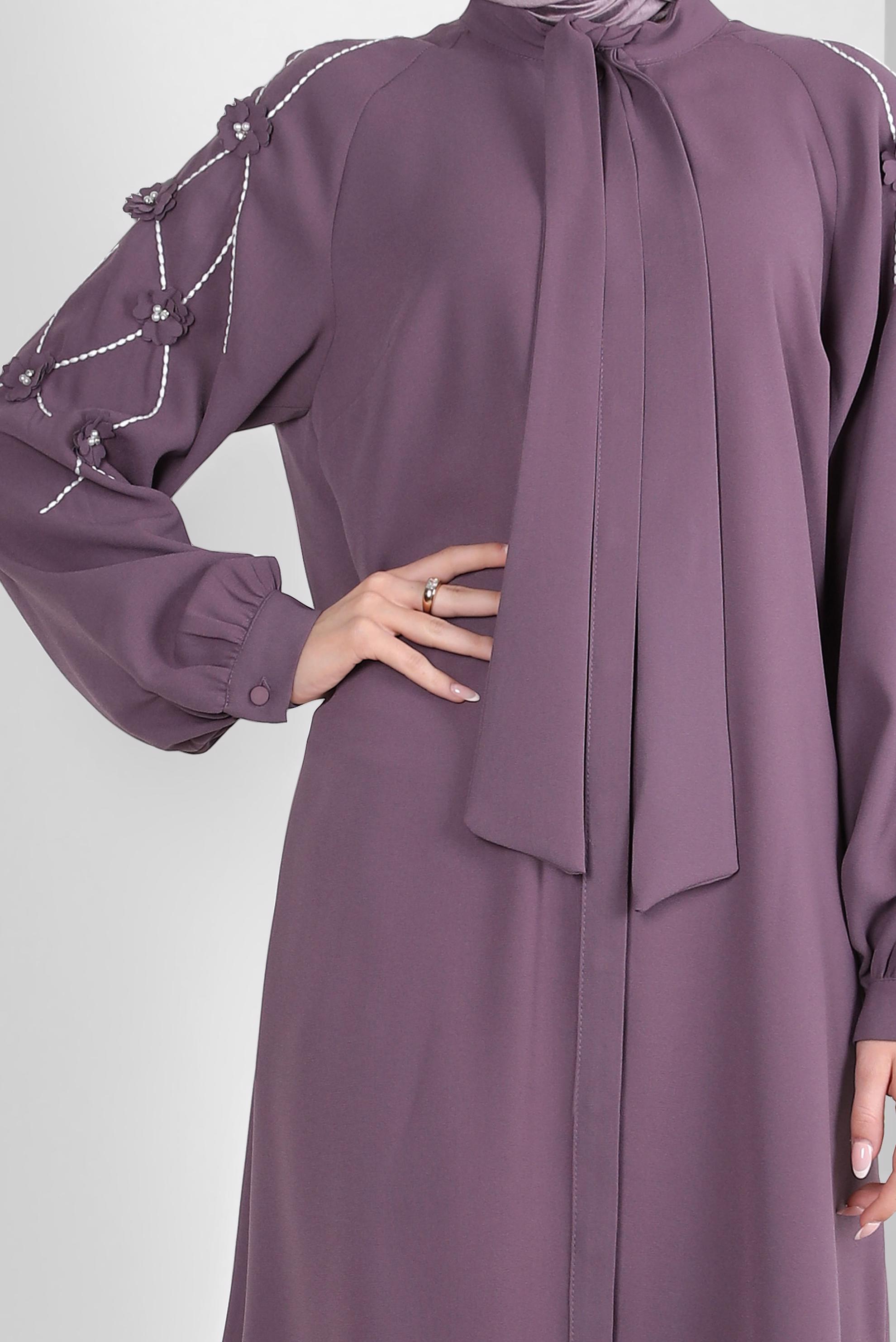 Tesettür giyim MOR ÇİÇEK DETAYLI PANTOLONLU TAKIM 44165