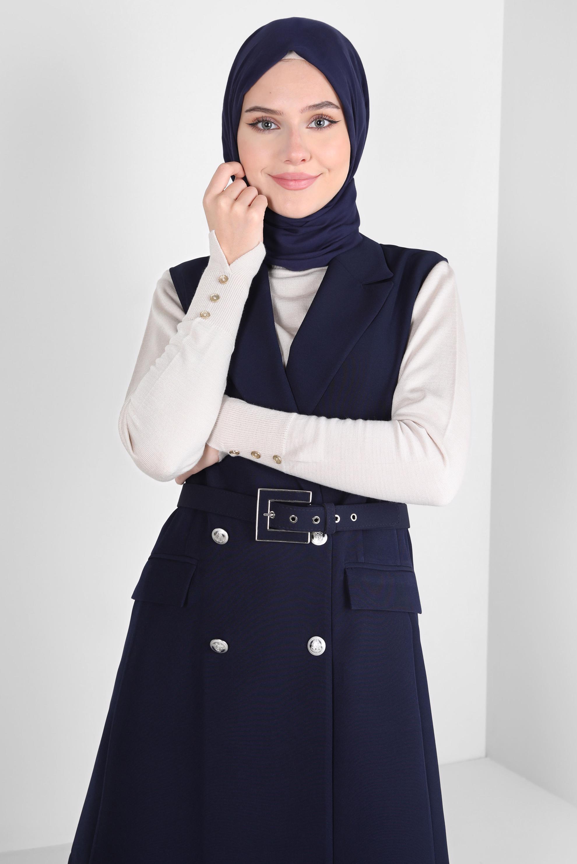 Tesettür giyim LACİVERT YELEKLİ PANTOLONLU TAKIM 44172