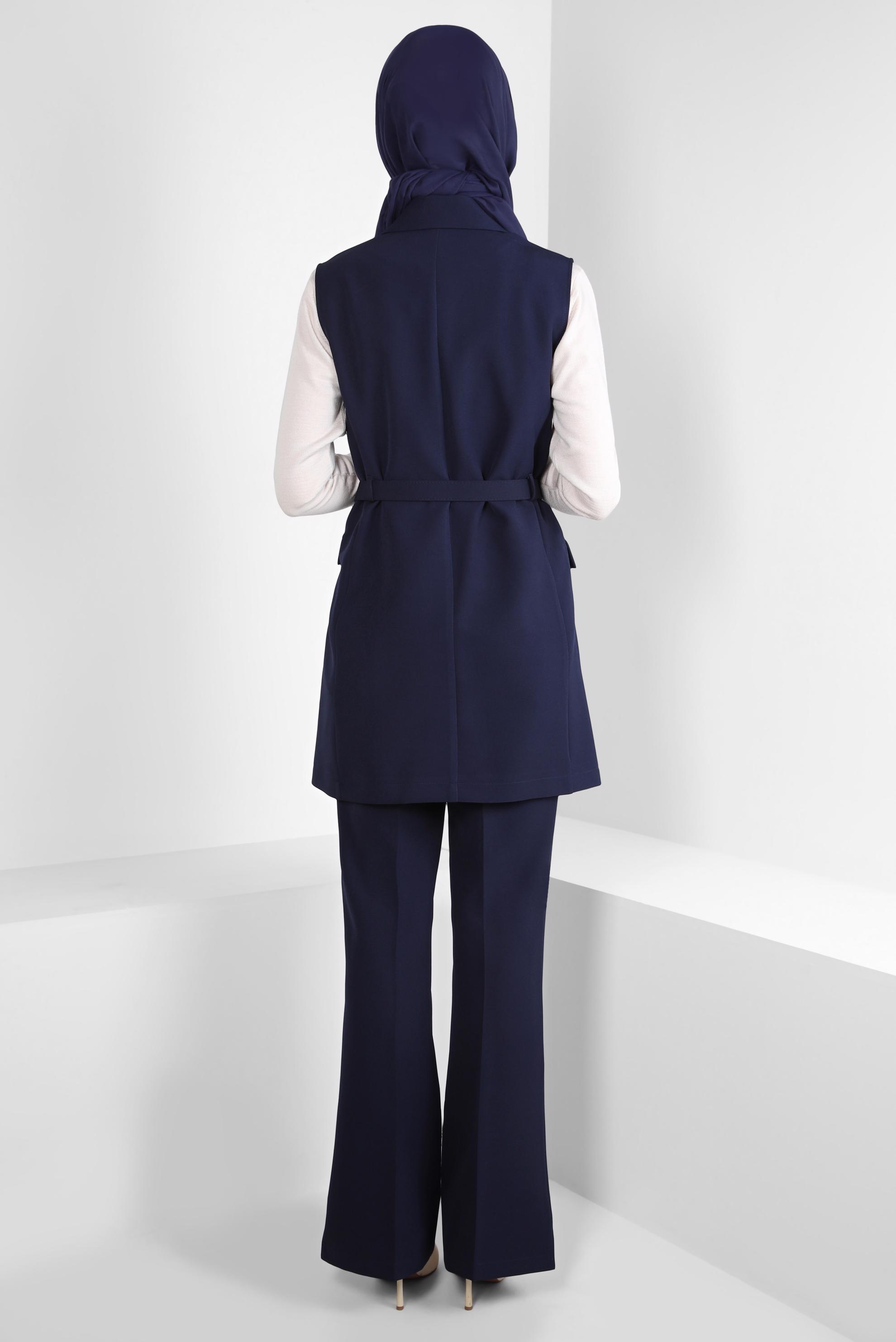 Tesettür giyim LACİVERT YELEKLİ PANTOLONLU TAKIM 44172