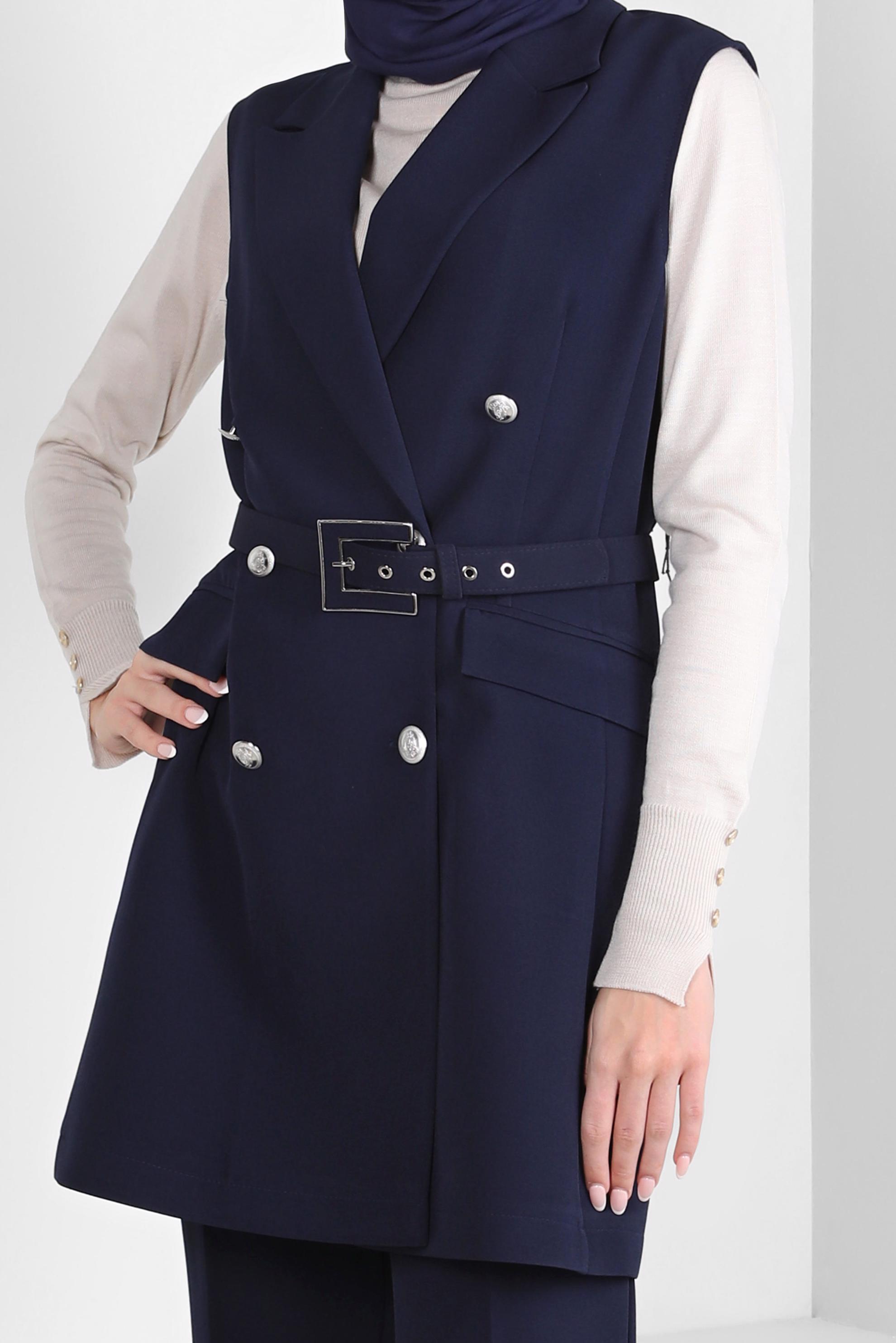 Tesettür giyim LACİVERT YELEKLİ PANTOLONLU TAKIM 44172