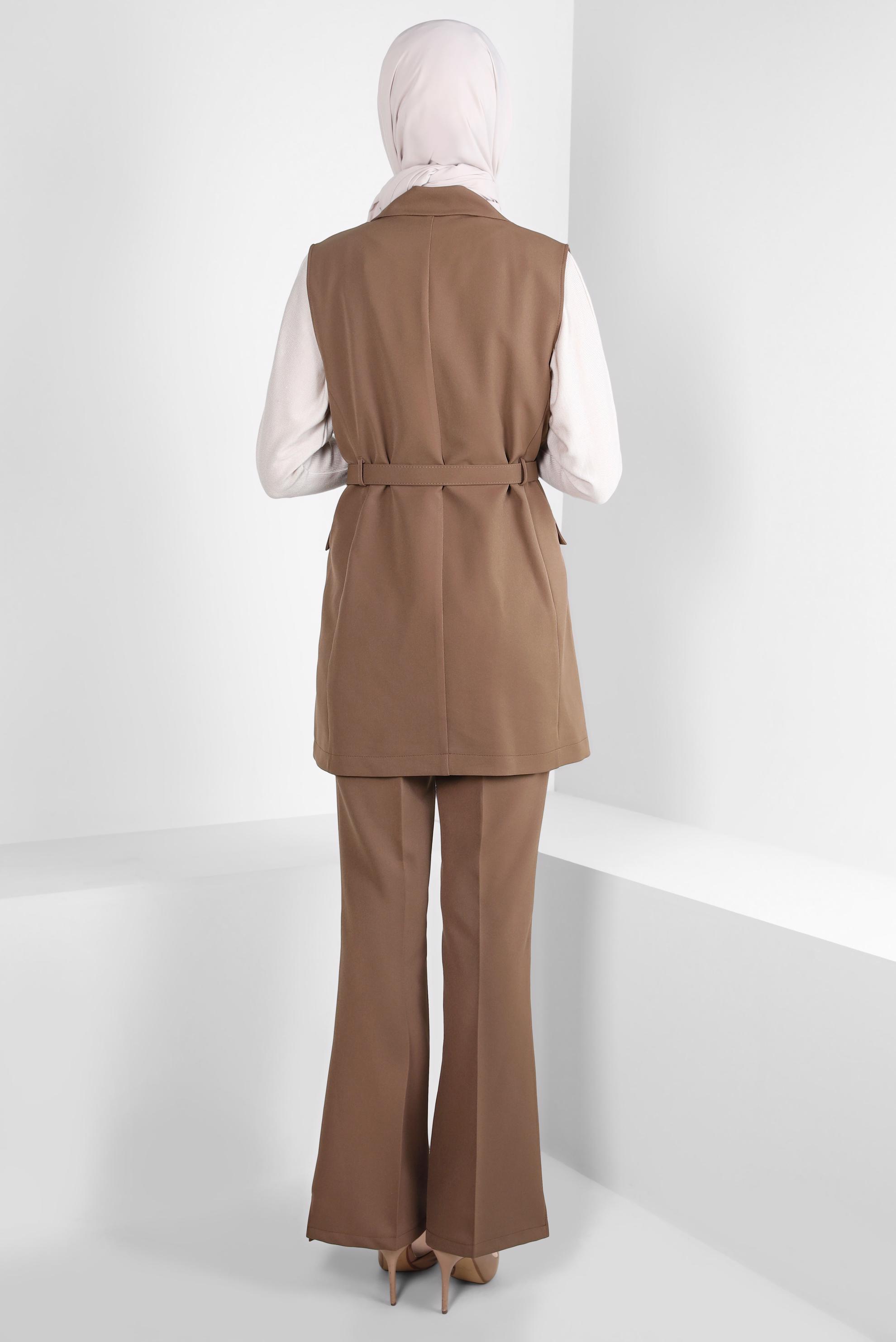 Tesettür giyim VİZON YELEKLİ PANTOLONLU TAKIM 44172