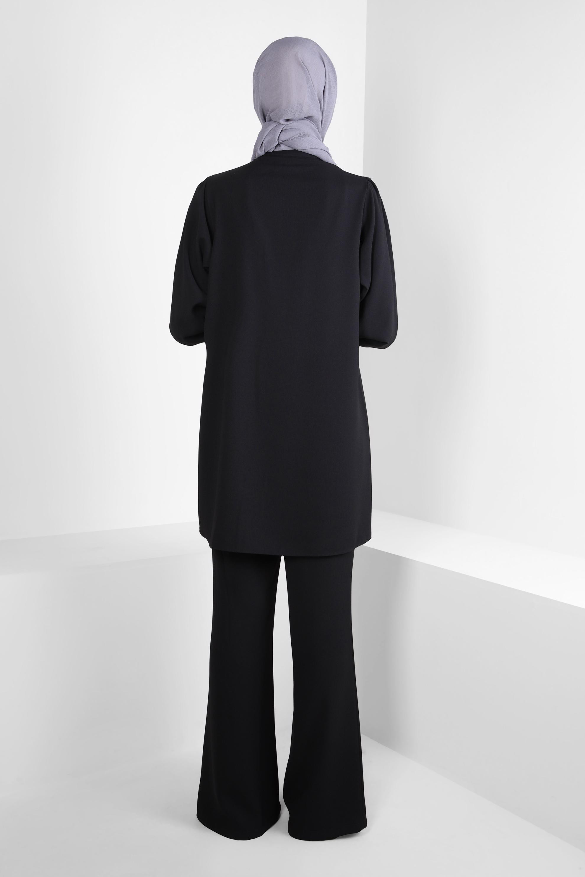 Tesettür giyim SİYAH PANTOLONLU KREP TAKIM 44176