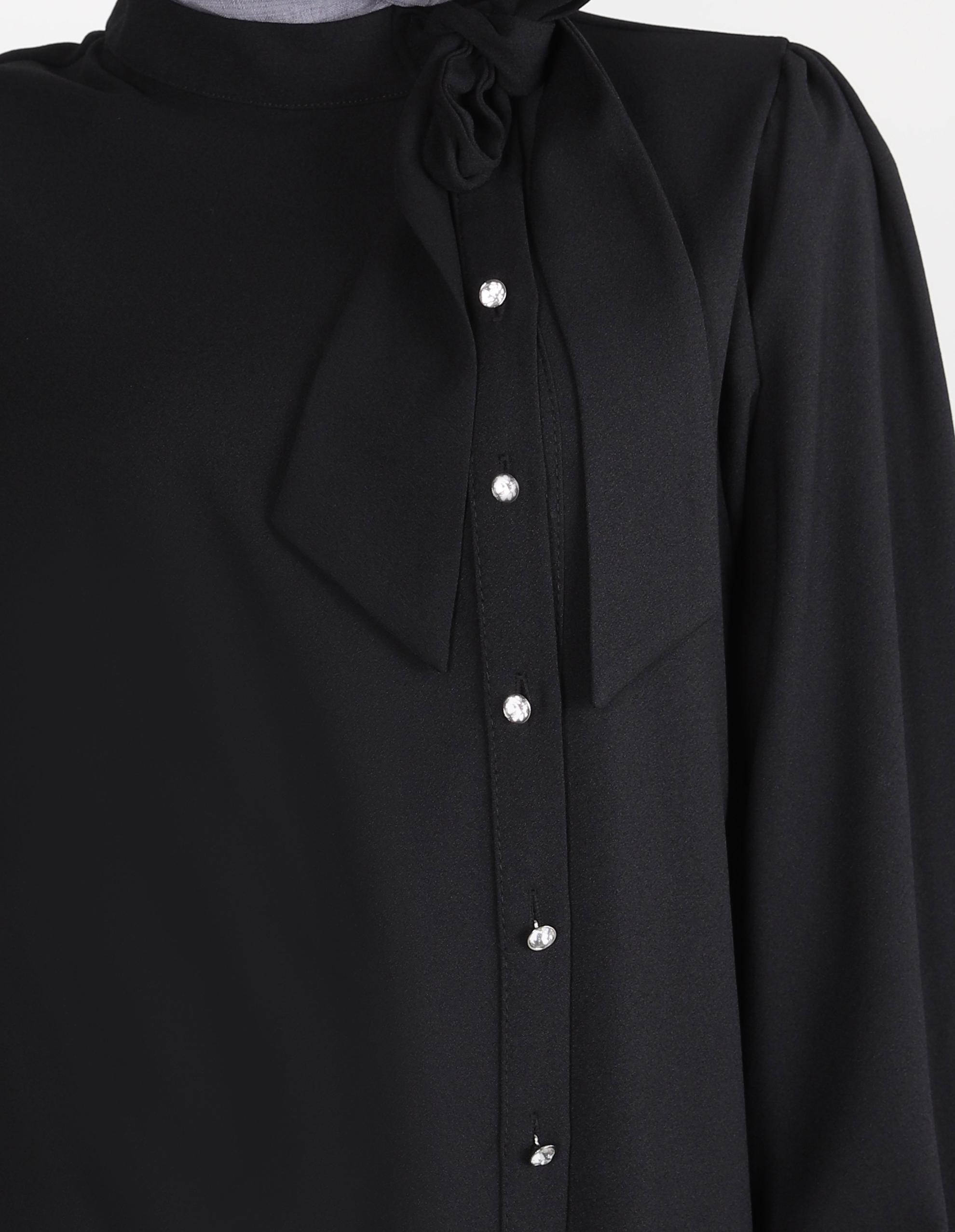 Tesettür giyim SİYAH PANTOLONLU KREP TAKIM 44176