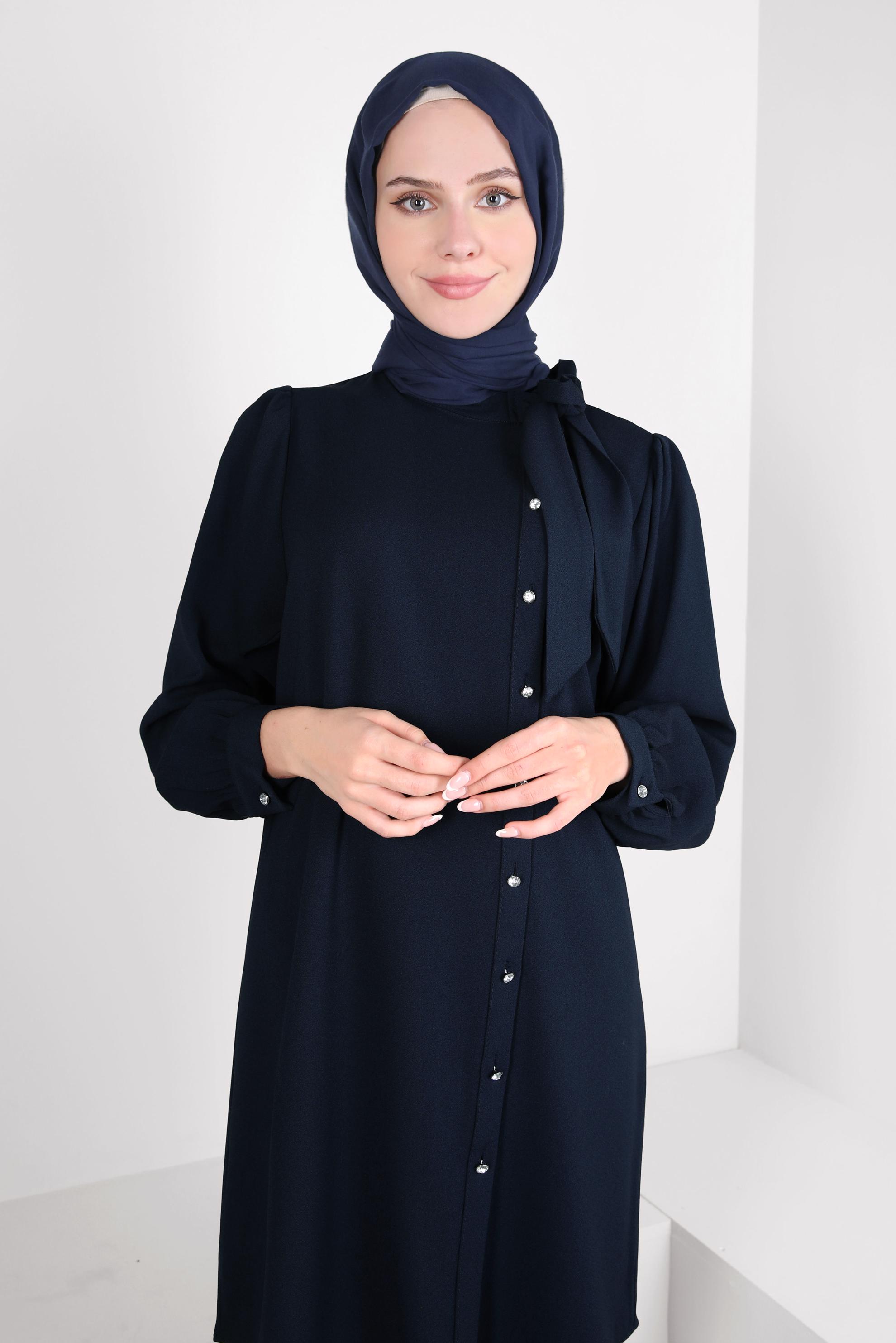 Tesettür giyim LACİVERT PANTOLONLU KREP TAKIM 44176