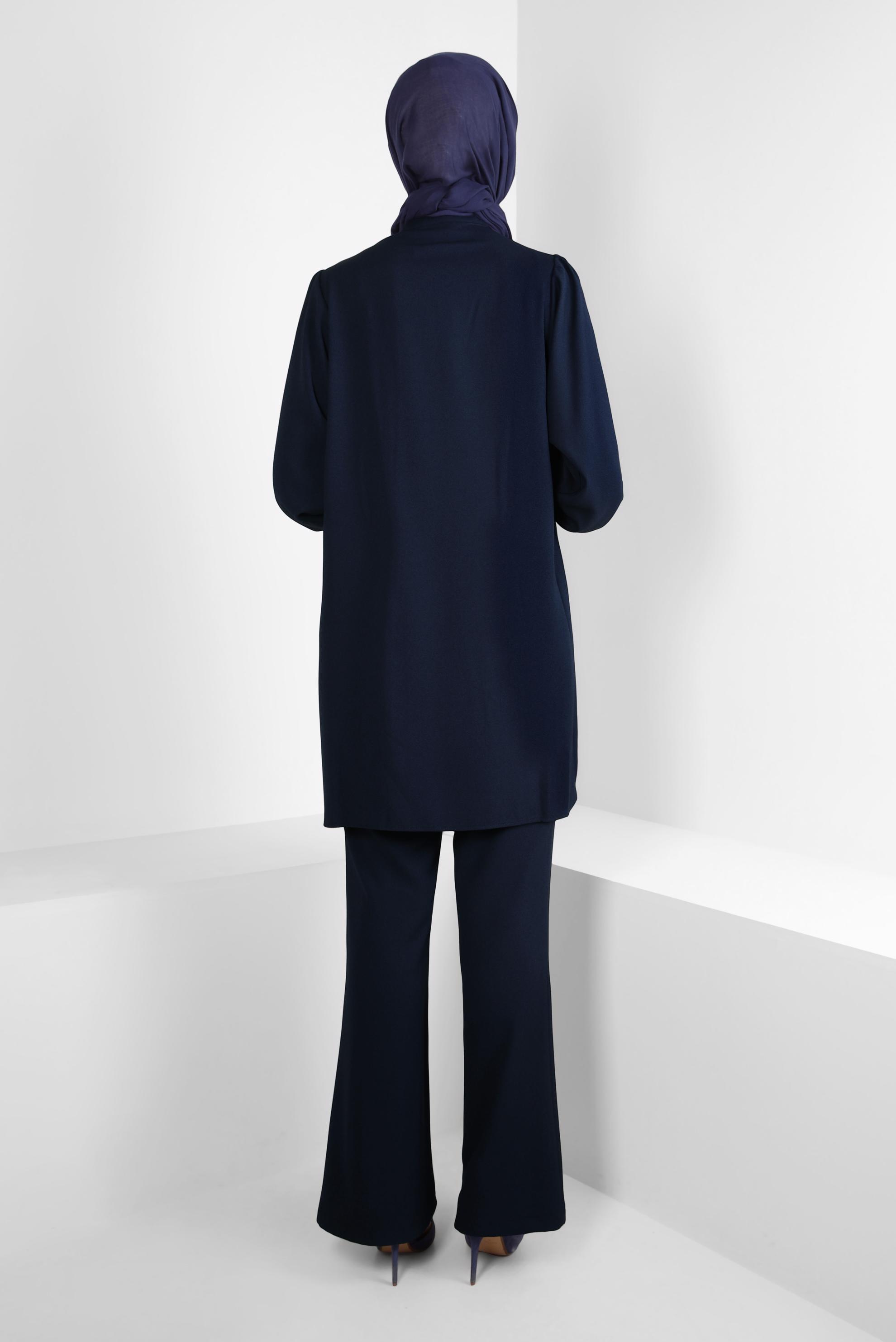 Tesettür giyim LACİVERT PANTOLONLU KREP TAKIM 44176