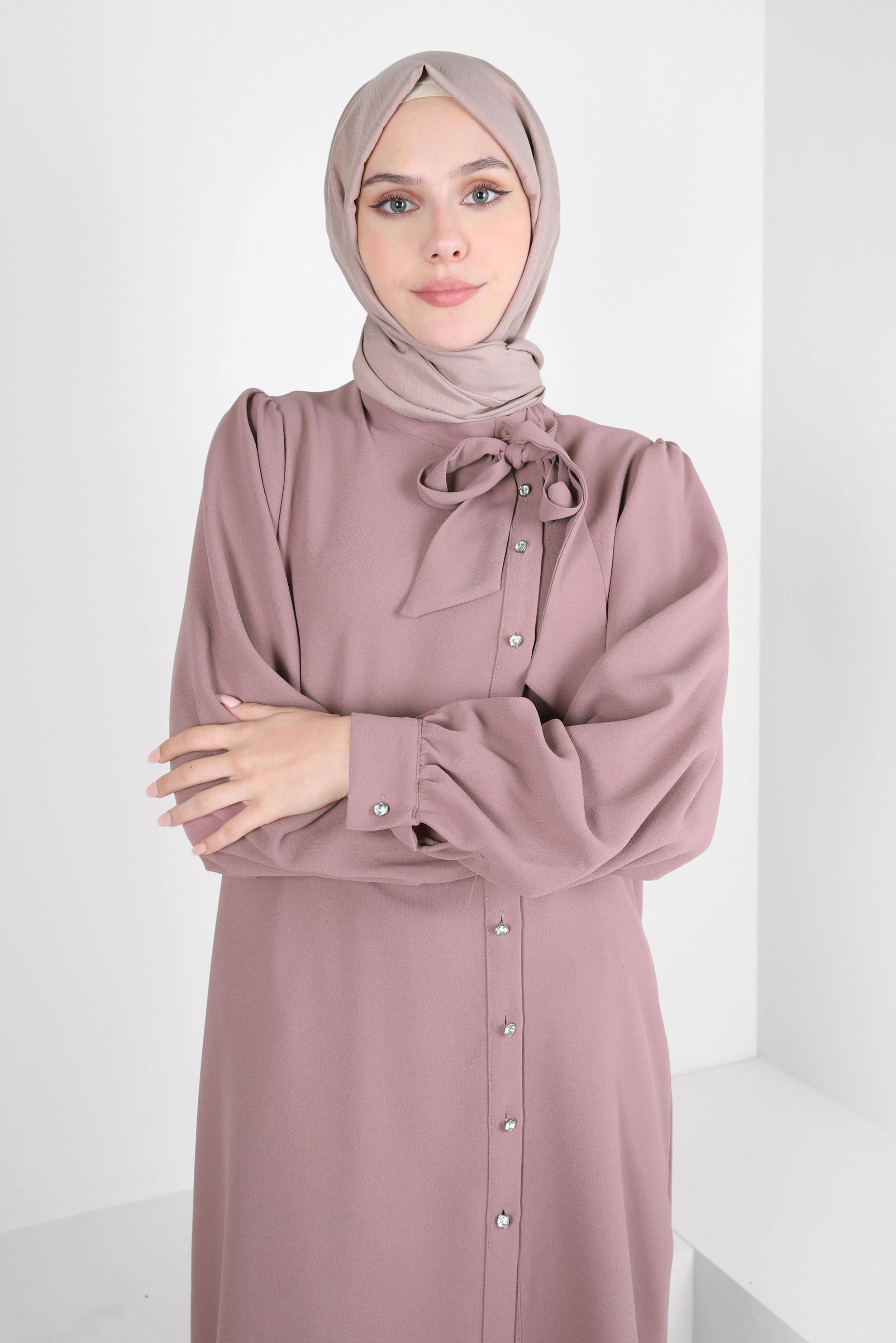 Tesettür giyim PUDRA PANTOLONLU KREP TAKIM 44176