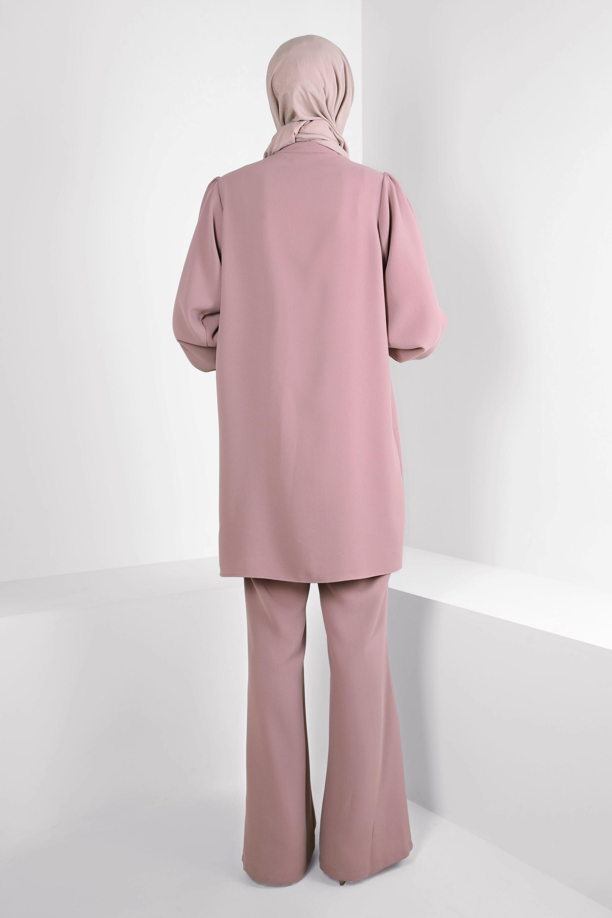 Tesettür giyim PUDRA PANTOLONLU KREP TAKIM 44176