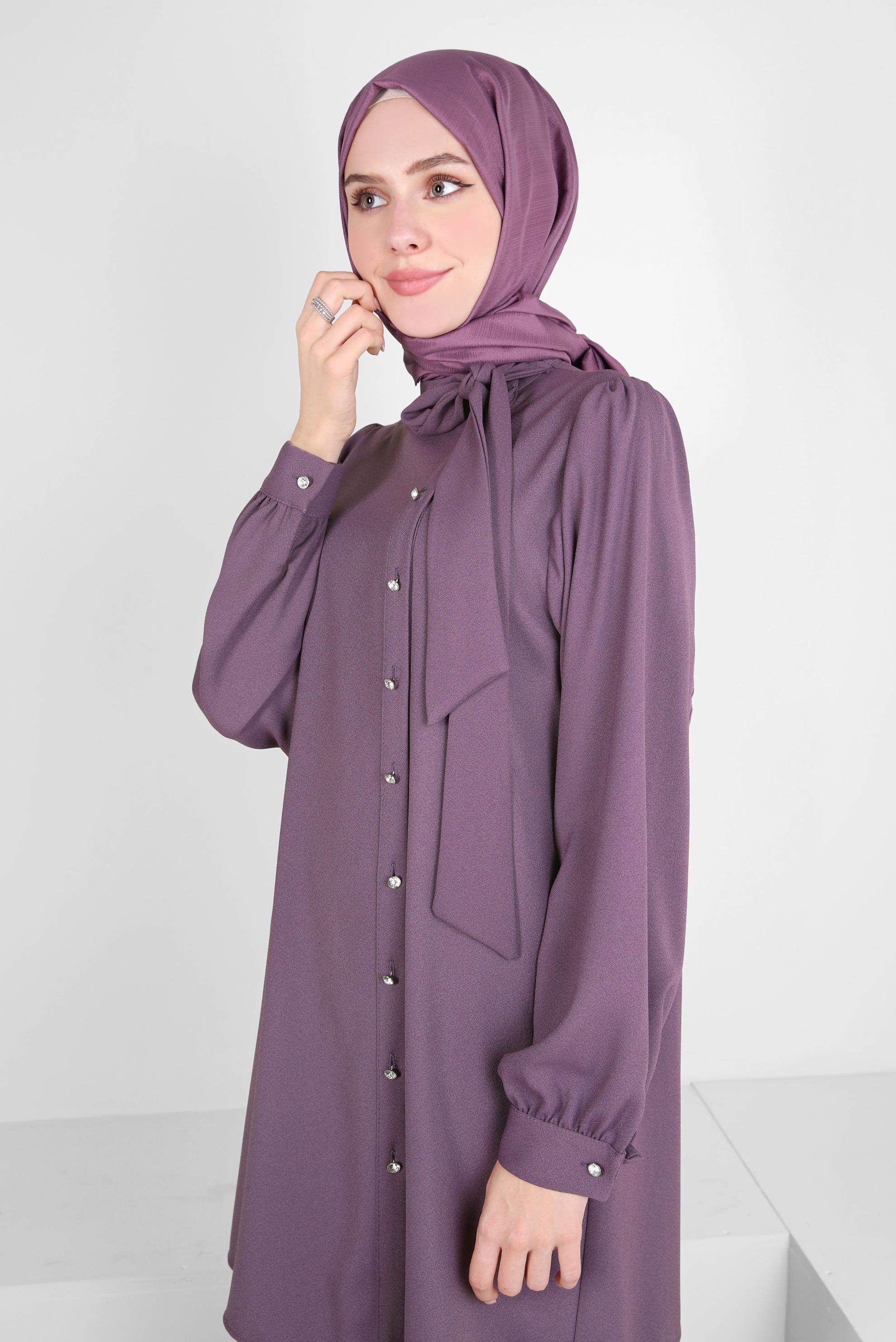 Tesettür giyim MOR PANTOLONLU KREP TAKIM 44176