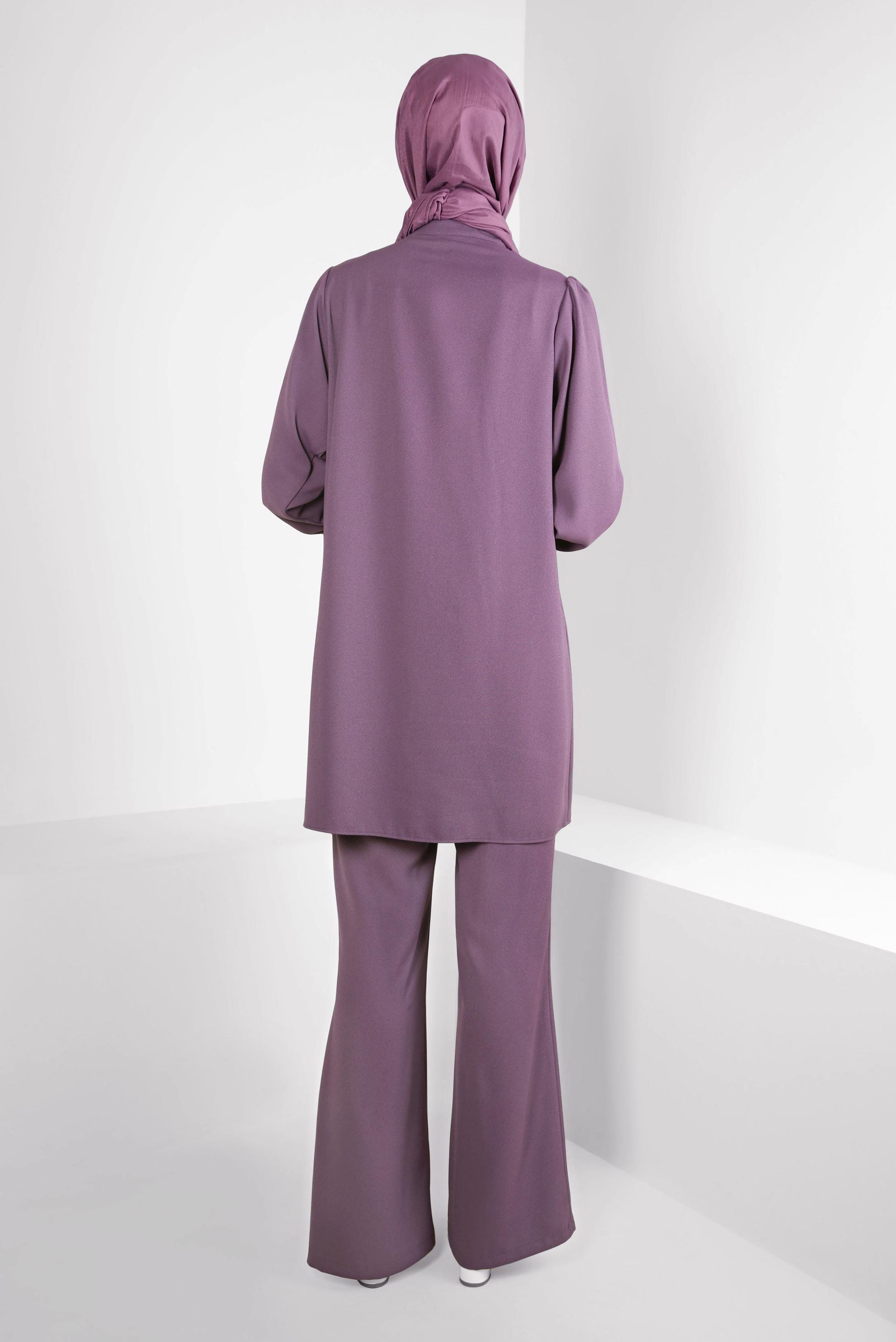 Tesettür giyim MOR PANTOLONLU KREP TAKIM 44176
