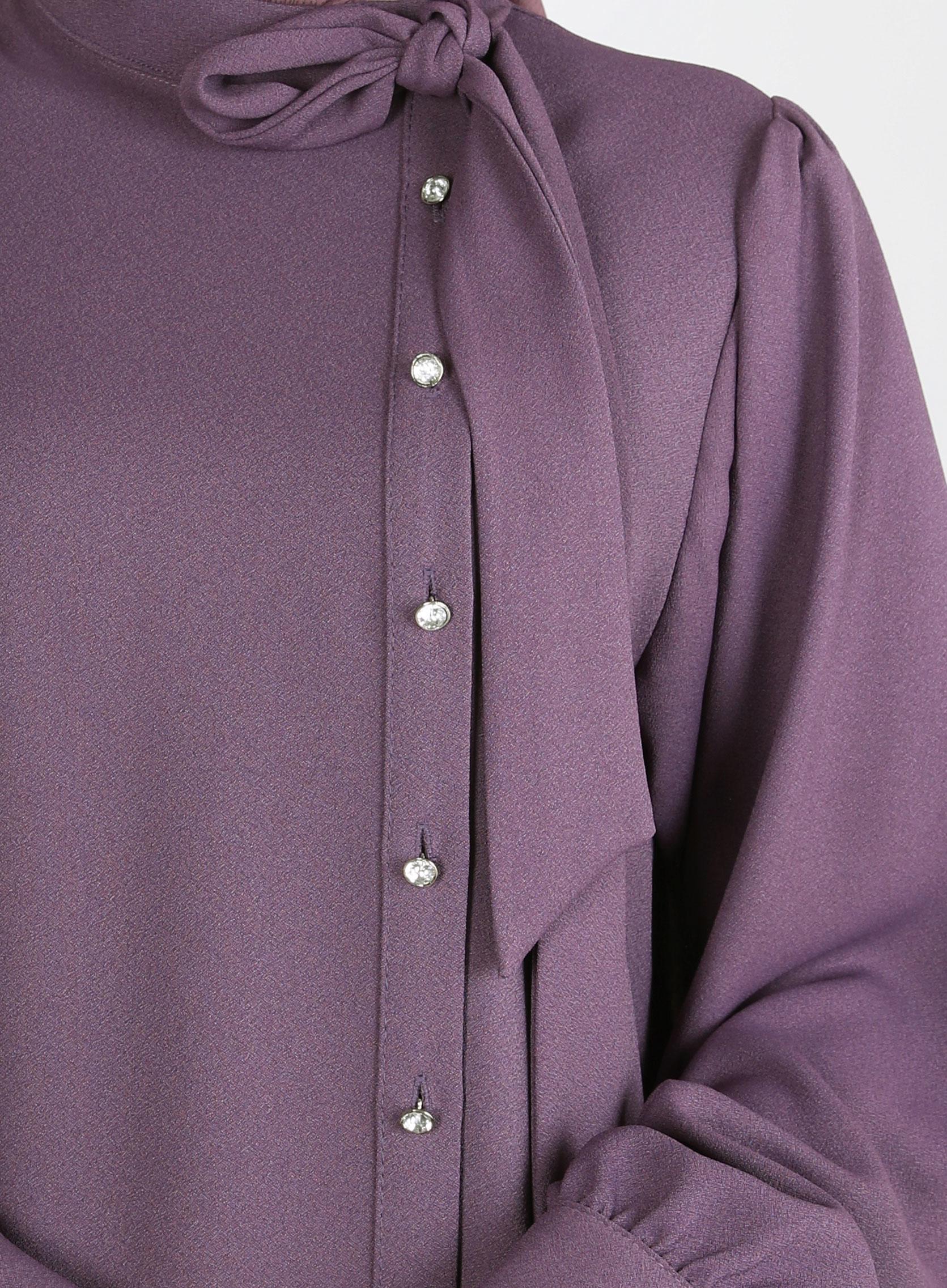 Tesettür giyim MOR PANTOLONLU KREP TAKIM 44176