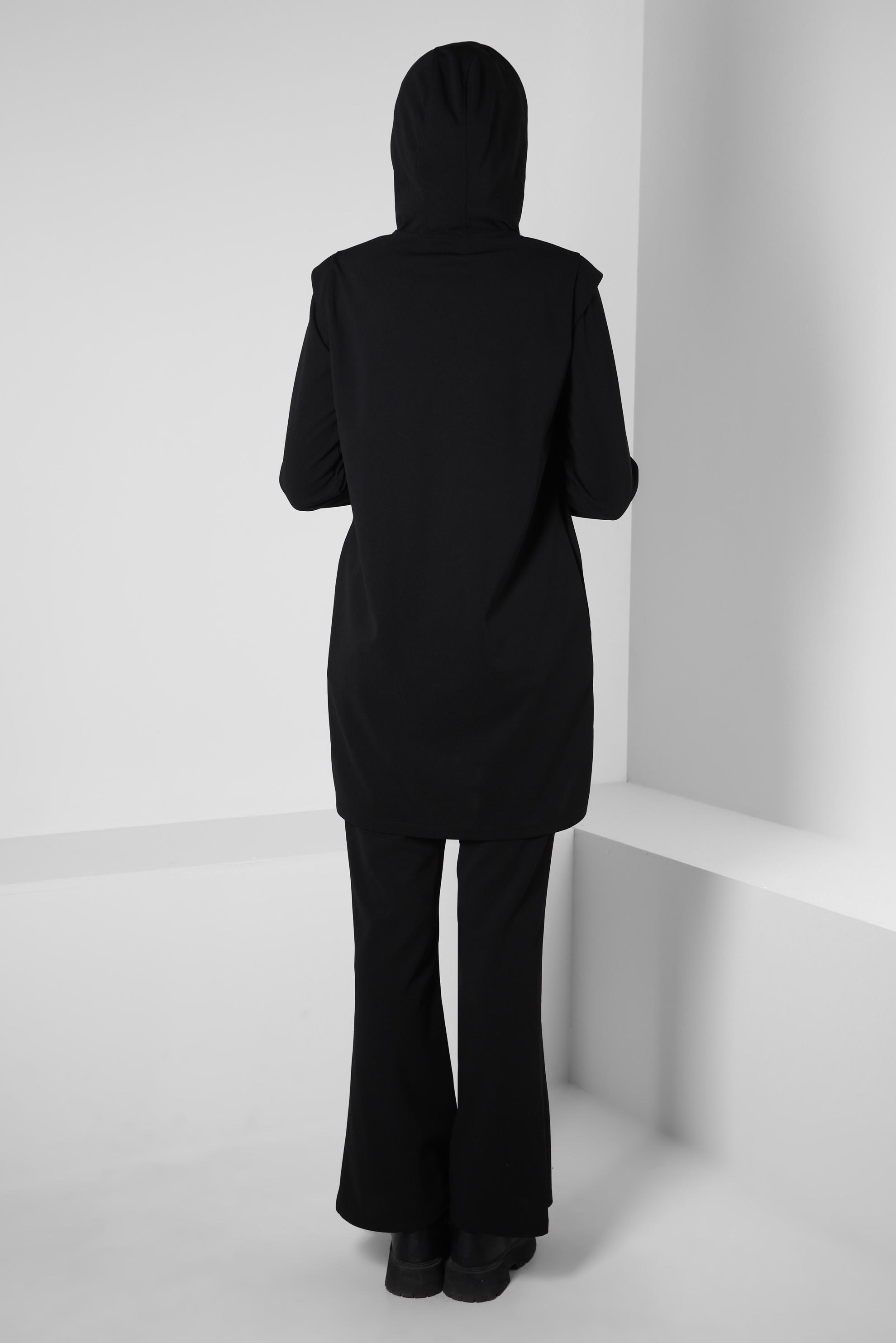 Tesettür giyim SİYAH KAPÜŞONLU PANTOLONLU TAKIM 44191