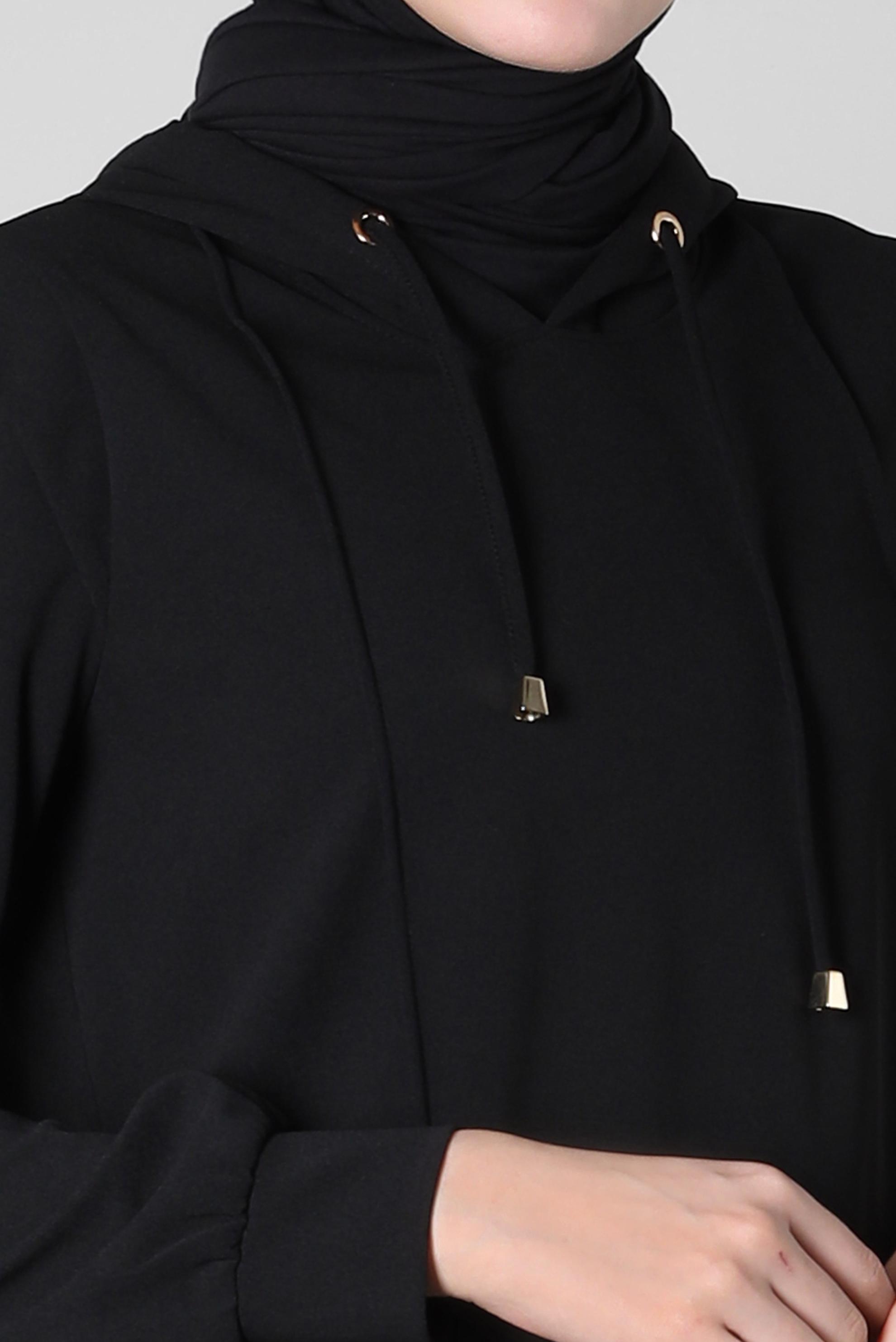 Tesettür giyim SİYAH KAPÜŞONLU PANTOLONLU TAKIM 44191