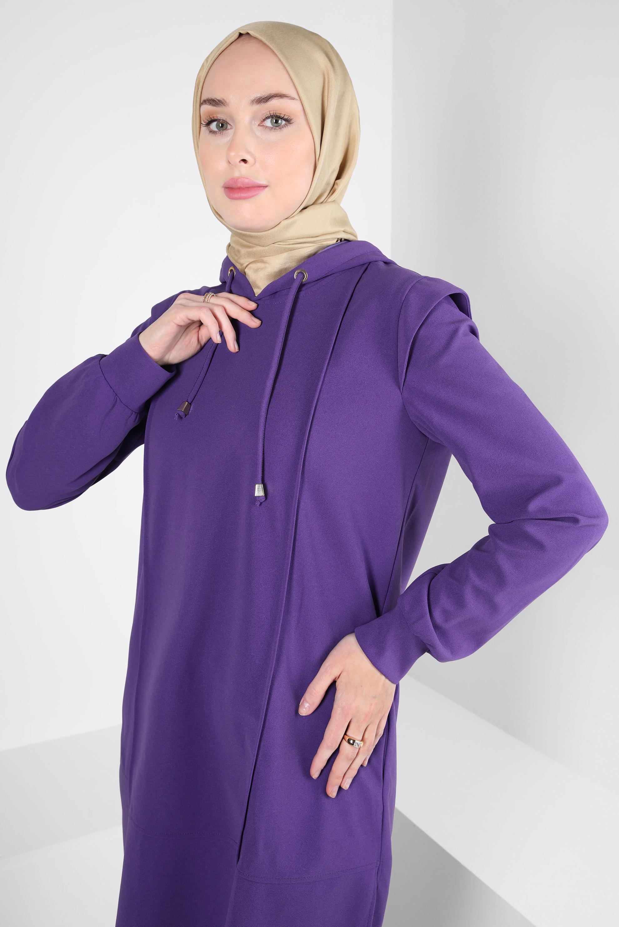 Tesettür giyim MOR KAPÜŞONLU PANTOLONLU TAKIM 44191