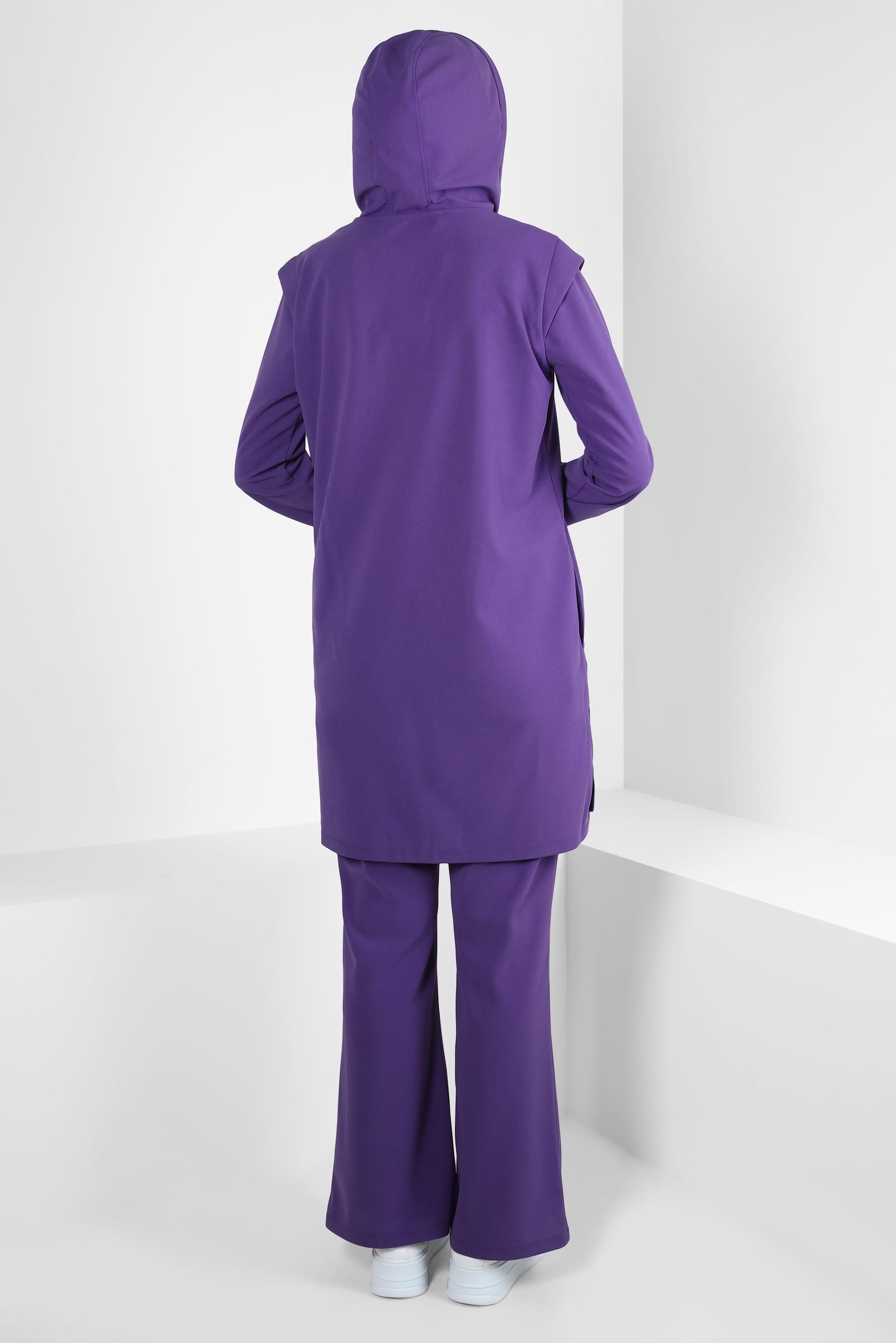 Tesettür giyim MOR KAPÜŞONLU PANTOLONLU TAKIM 44191