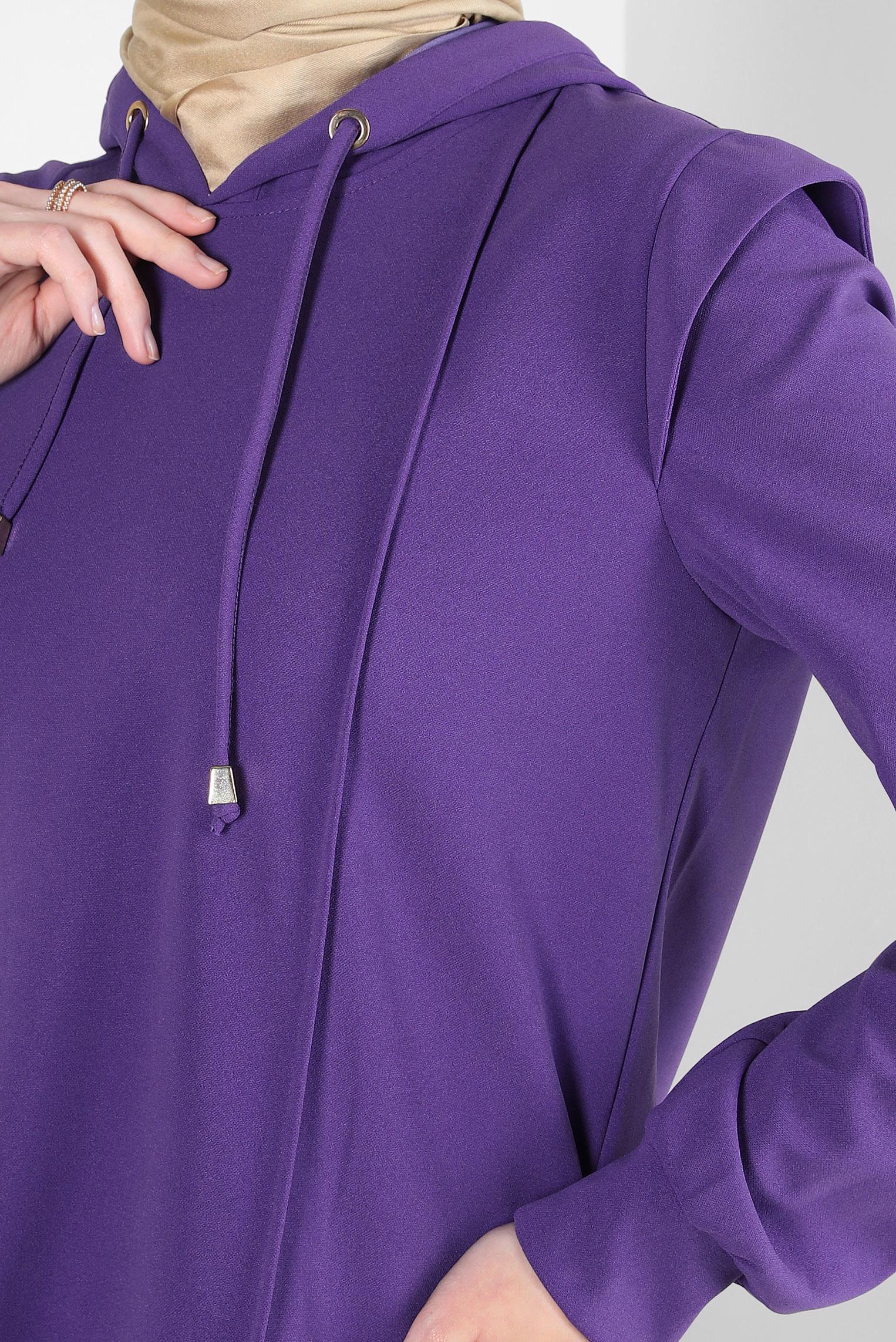 Tesettür giyim MOR KAPÜŞONLU PANTOLONLU TAKIM 44191
