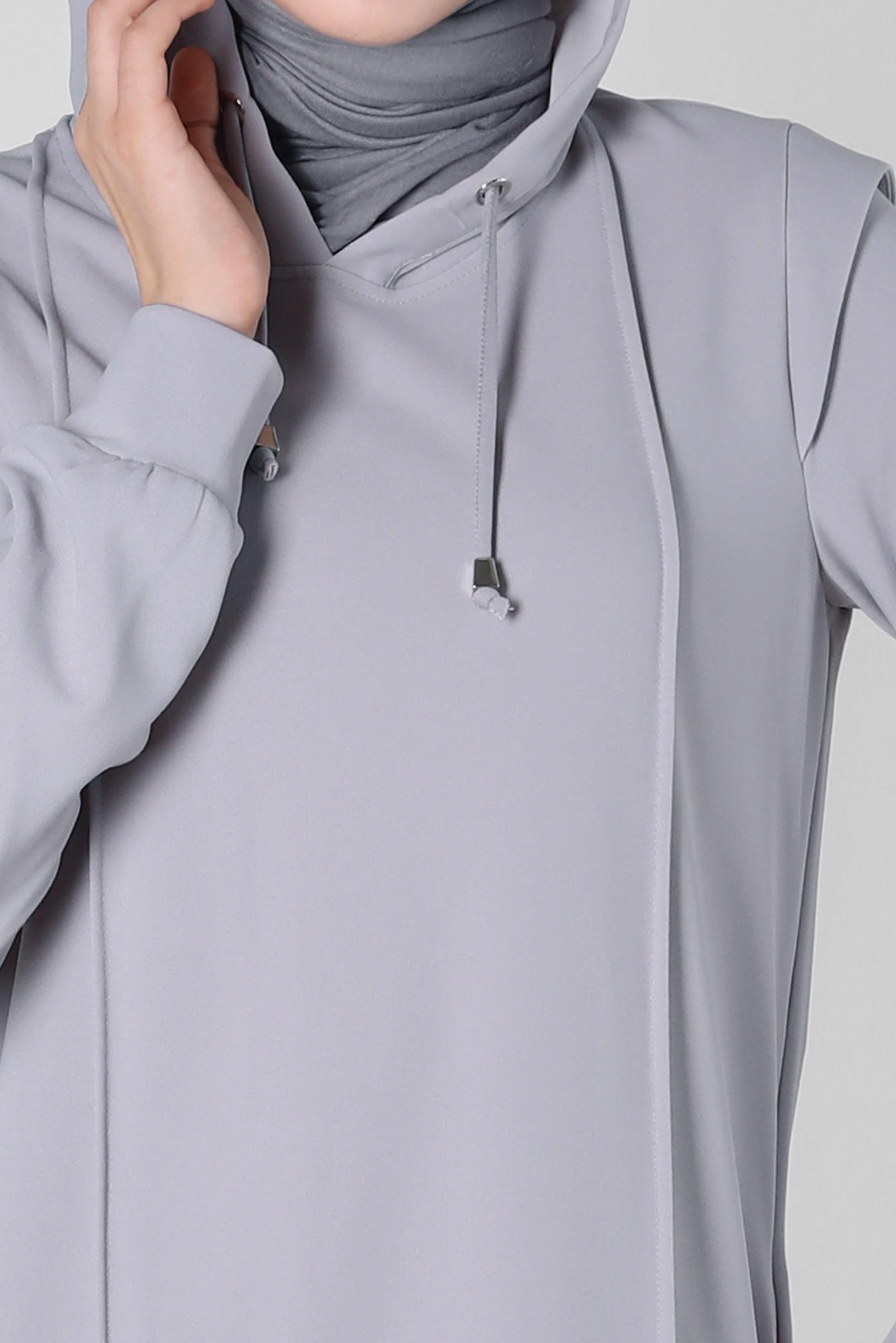 Tesettür giyim GRİ KAPÜŞONLU PANTOLONLU TAKIM 44191