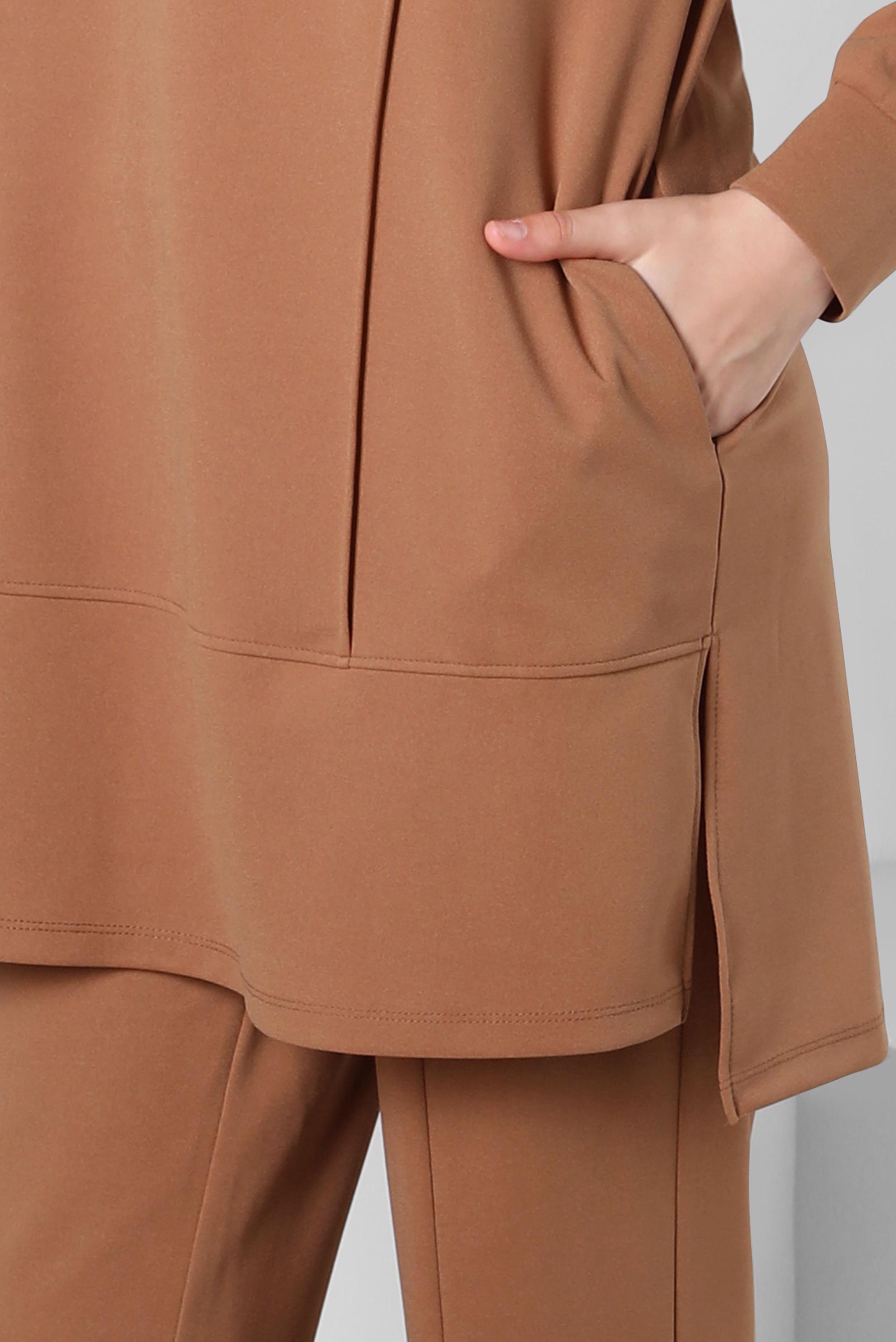 Tesettür giyim KAHVE KAPÜŞONLU PANTOLONLU TAKIM 44191