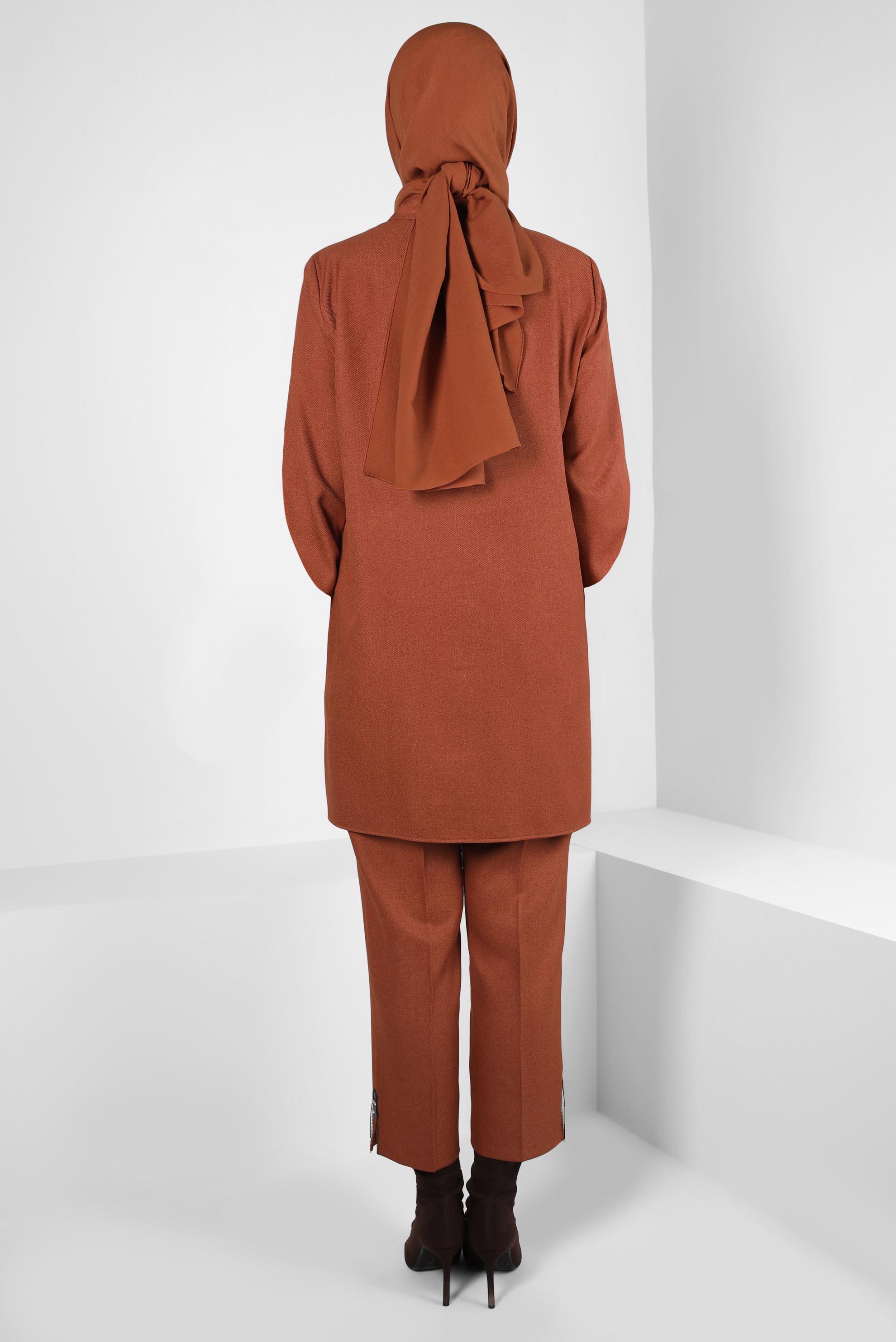 Tesettür giyim TURUNCU TAŞ DETAYLI PANTOLONLU TAKIM 44194