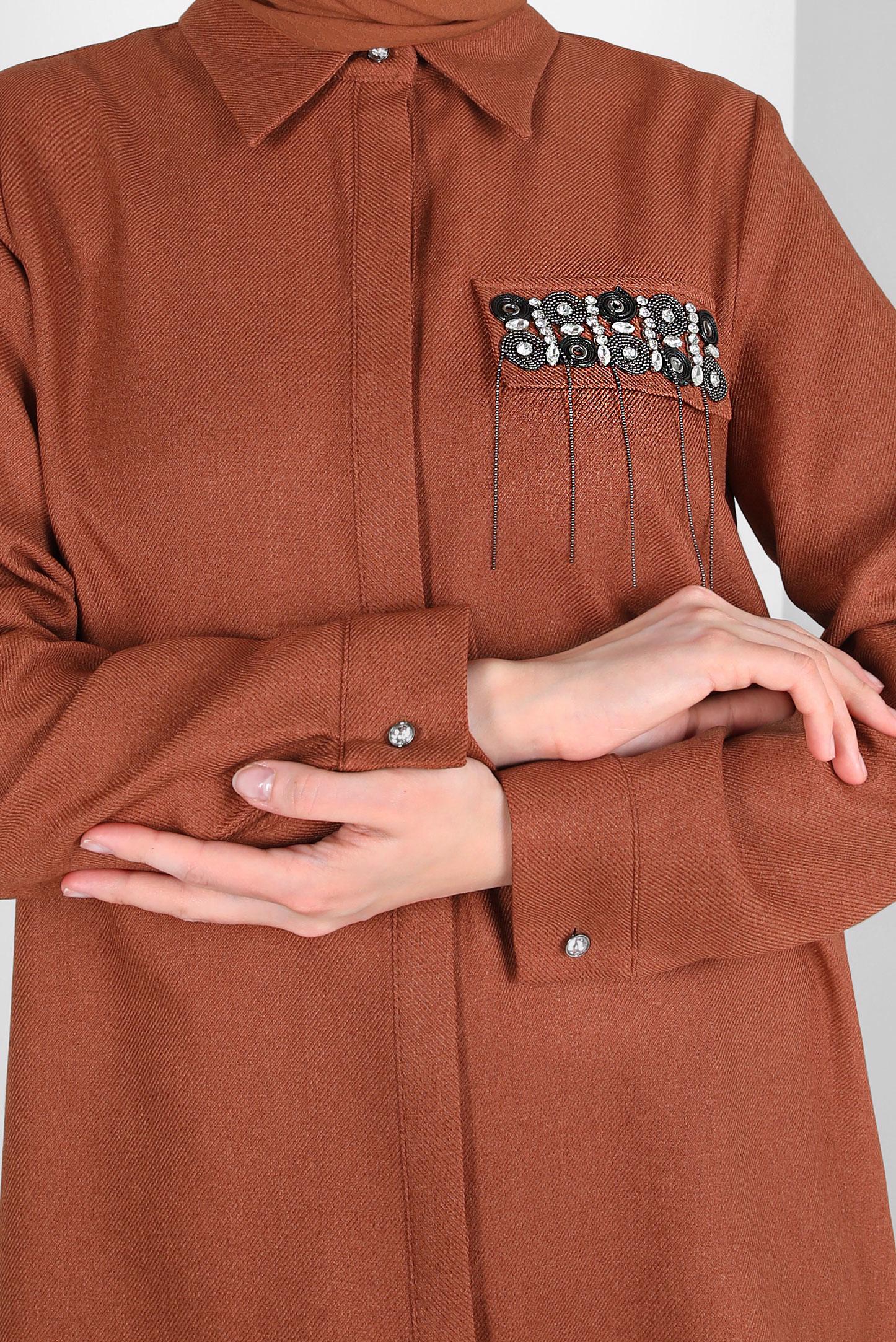 Tesettür giyim TURUNCU TAŞ DETAYLI PANTOLONLU TAKIM 44194