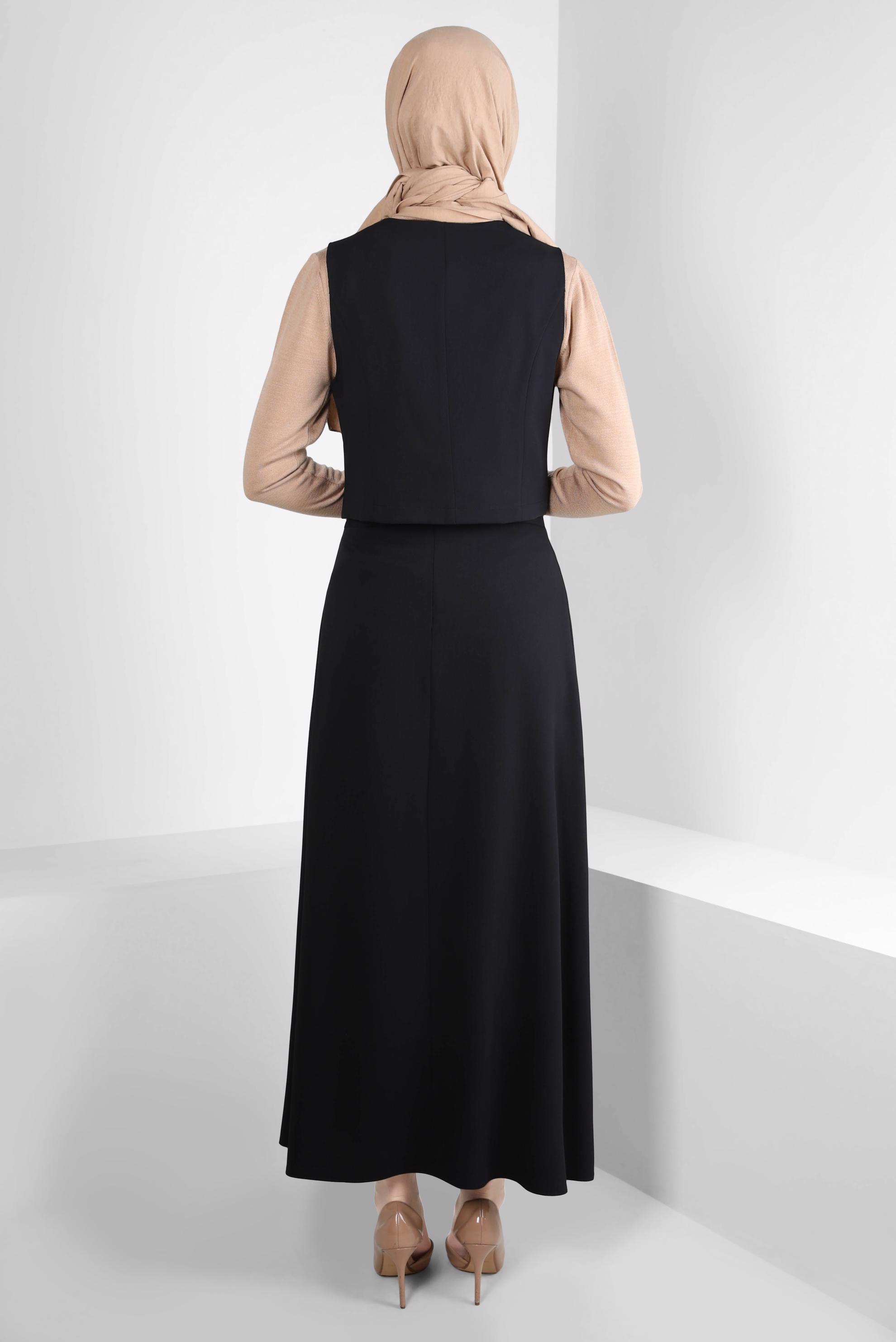 Tesettür giyim SİYAH YELEKLİ ETEKLİ TAKIM 44198