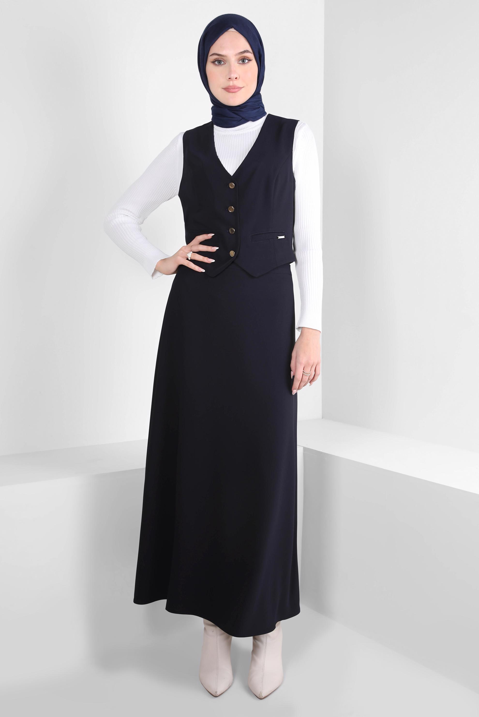 Tesettür giyim LACİVERT YELEKLİ ETEKLİ TAKIM 44198