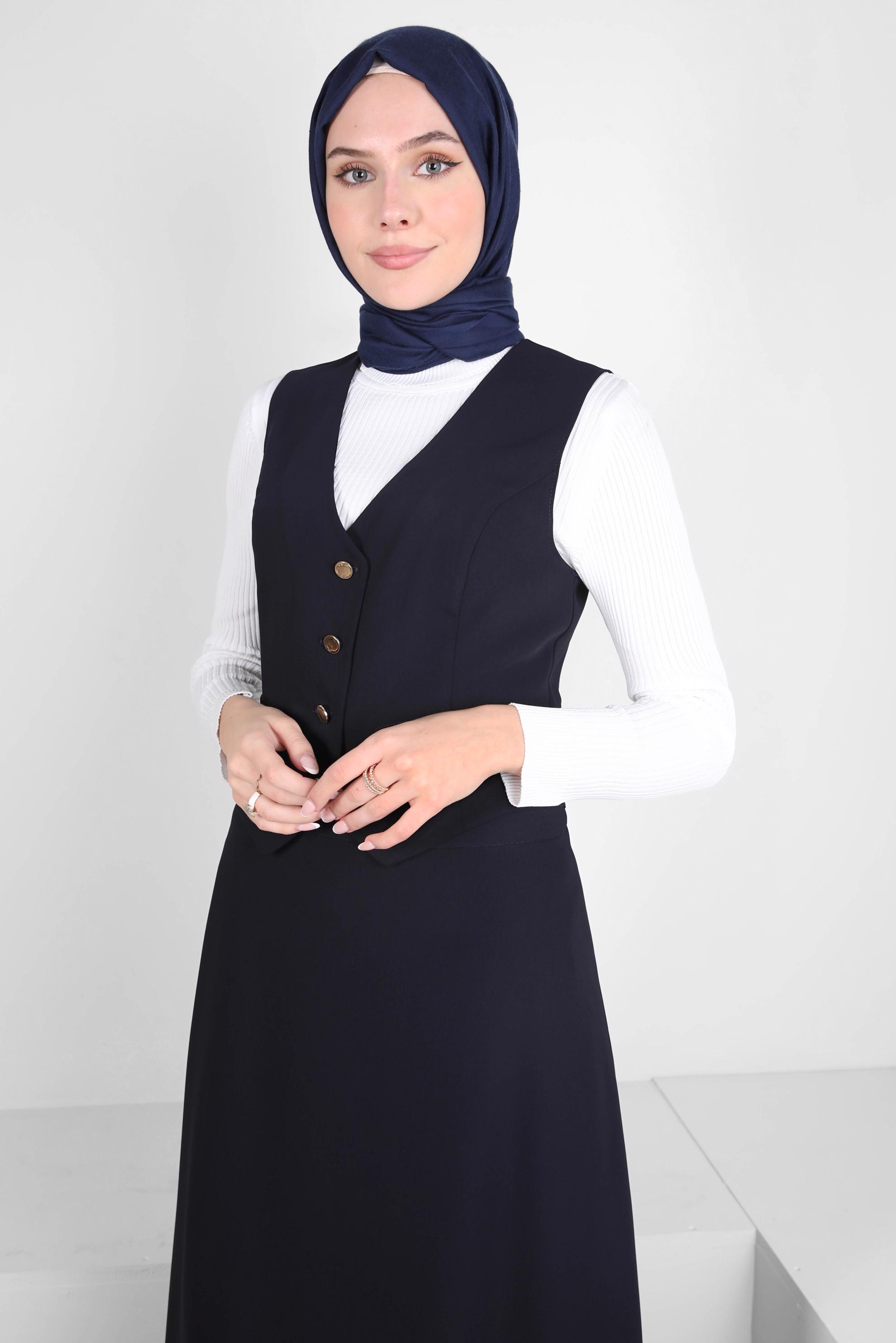 Tesettür giyim LACİVERT YELEKLİ ETEKLİ TAKIM 44198