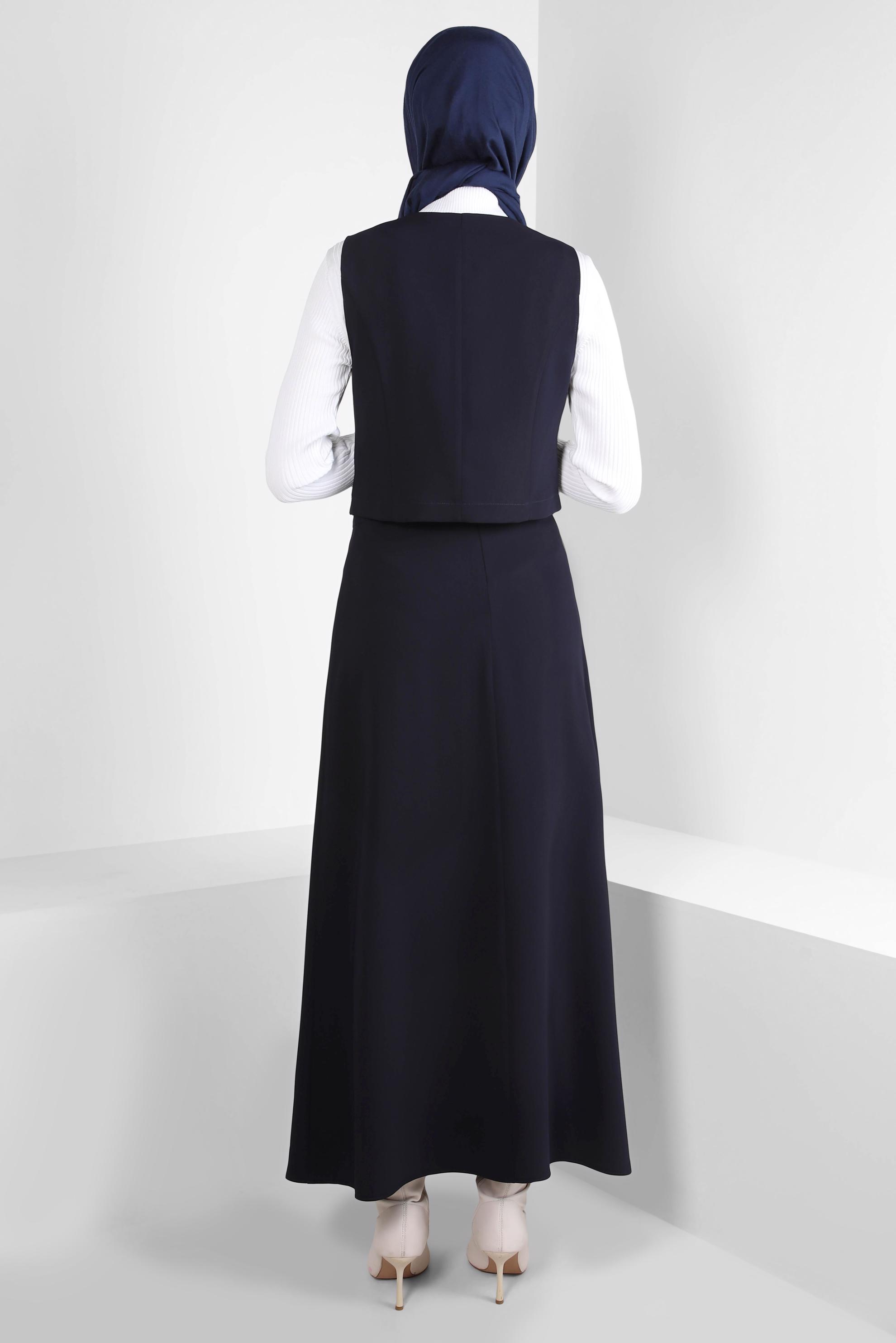 Tesettür giyim LACİVERT YELEKLİ ETEKLİ TAKIM 44198