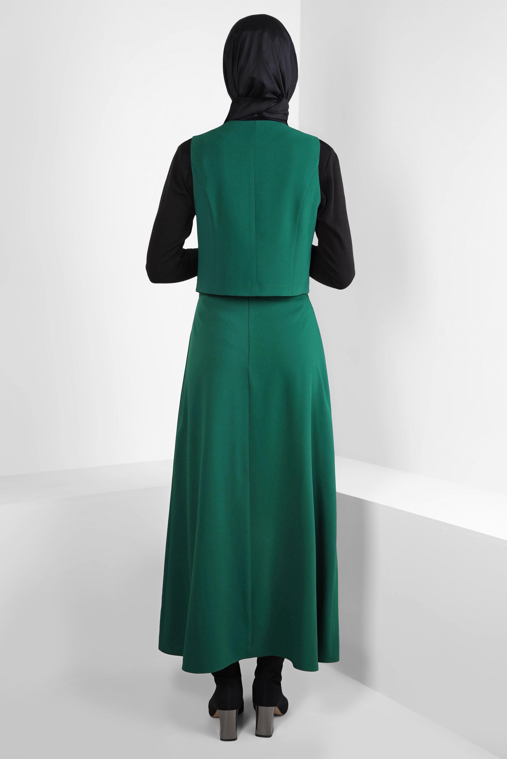 Tesettür giyim YEŞİL YELEKLİ ETEKLİ TAKIM 44198