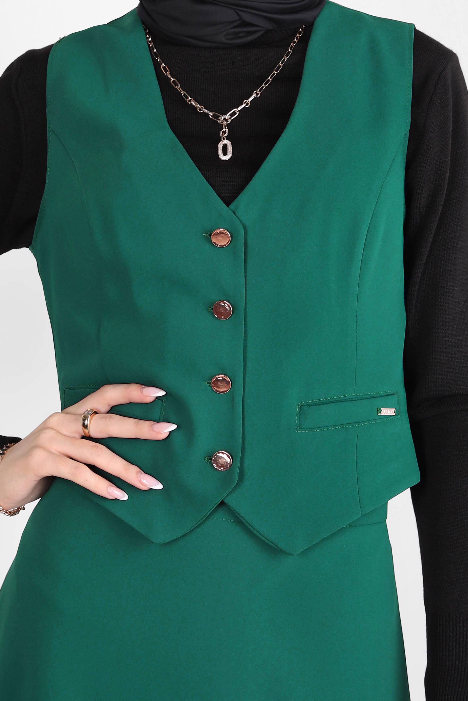 Tesettür giyim YEŞİL YELEKLİ ETEKLİ TAKIM 44198