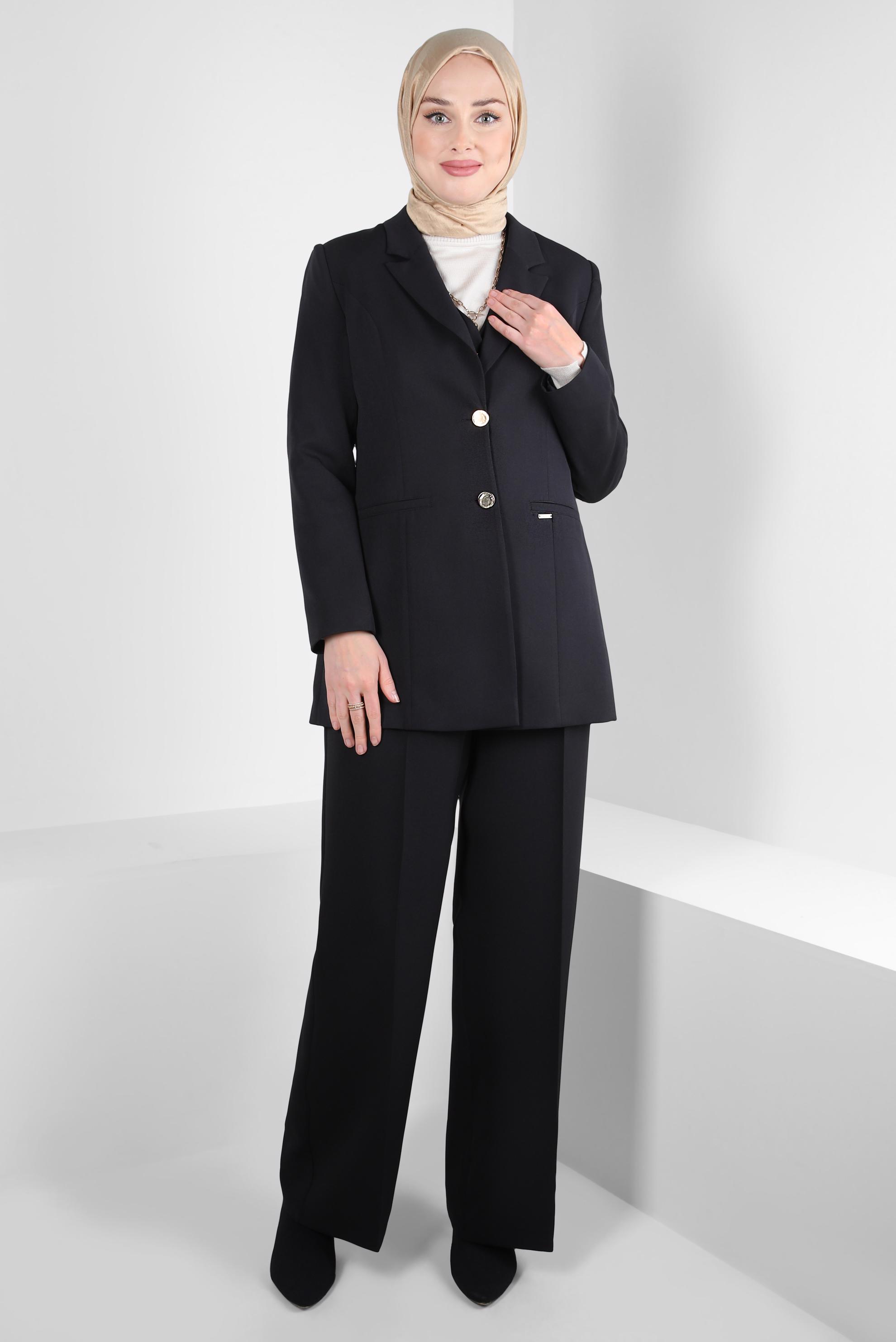 Tesettür giyim SİYAH ÜÇLÜ PANTOLONLU TAKIM 44199