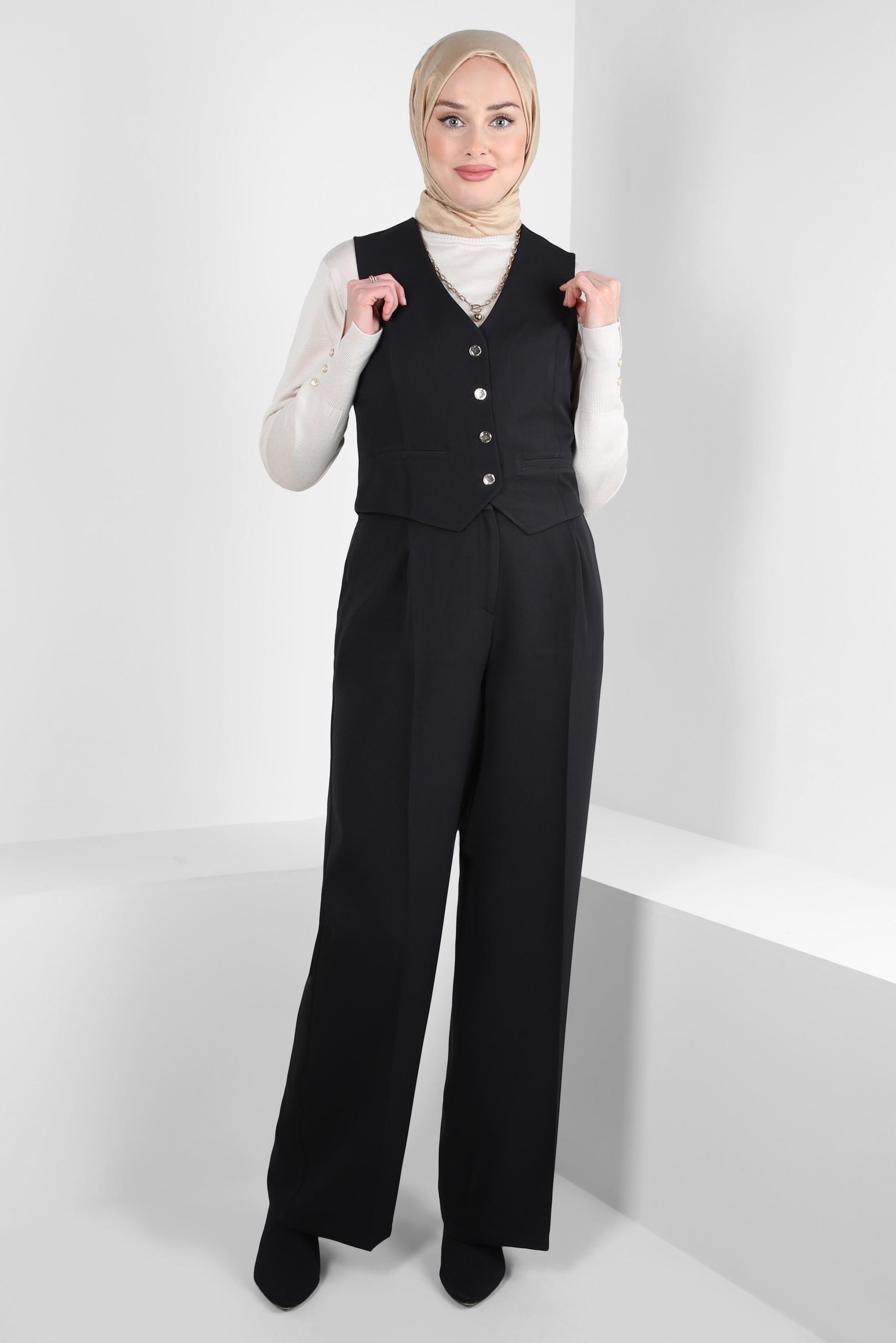 Tesettür giyim SİYAH ÜÇLÜ PANTOLONLU TAKIM 44199