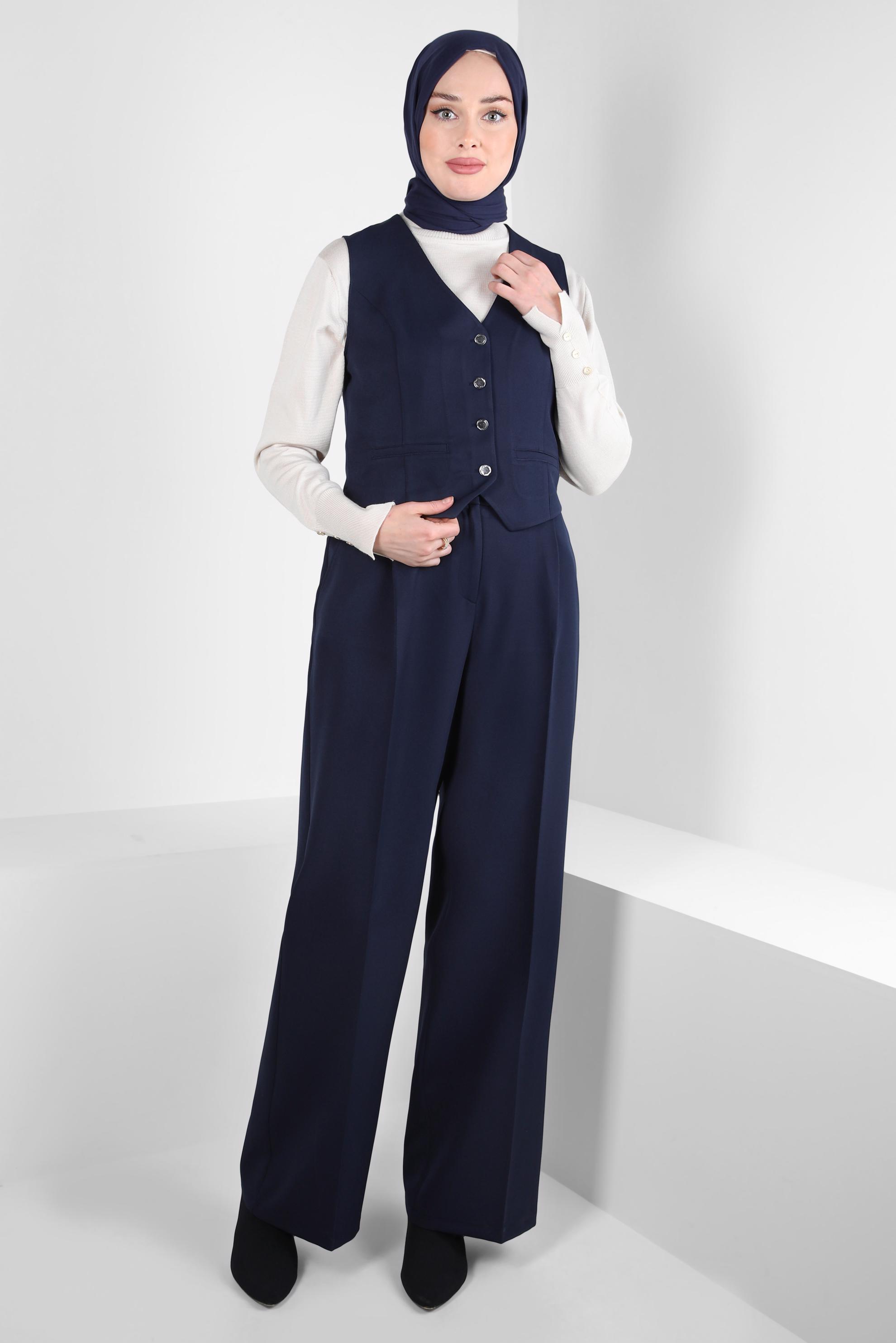 Tesettür giyim LACİVERT ÜÇLÜ PANTOLONLU TAKIM 44199