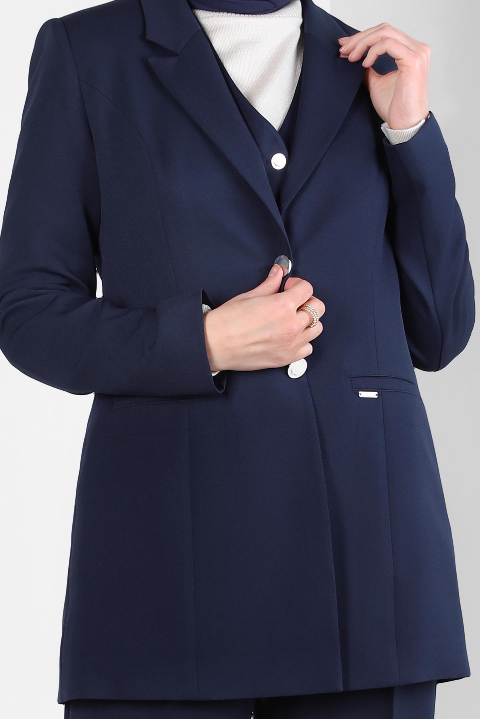 Tesettür giyim LACİVERT ÜÇLÜ PANTOLONLU TAKIM 44199