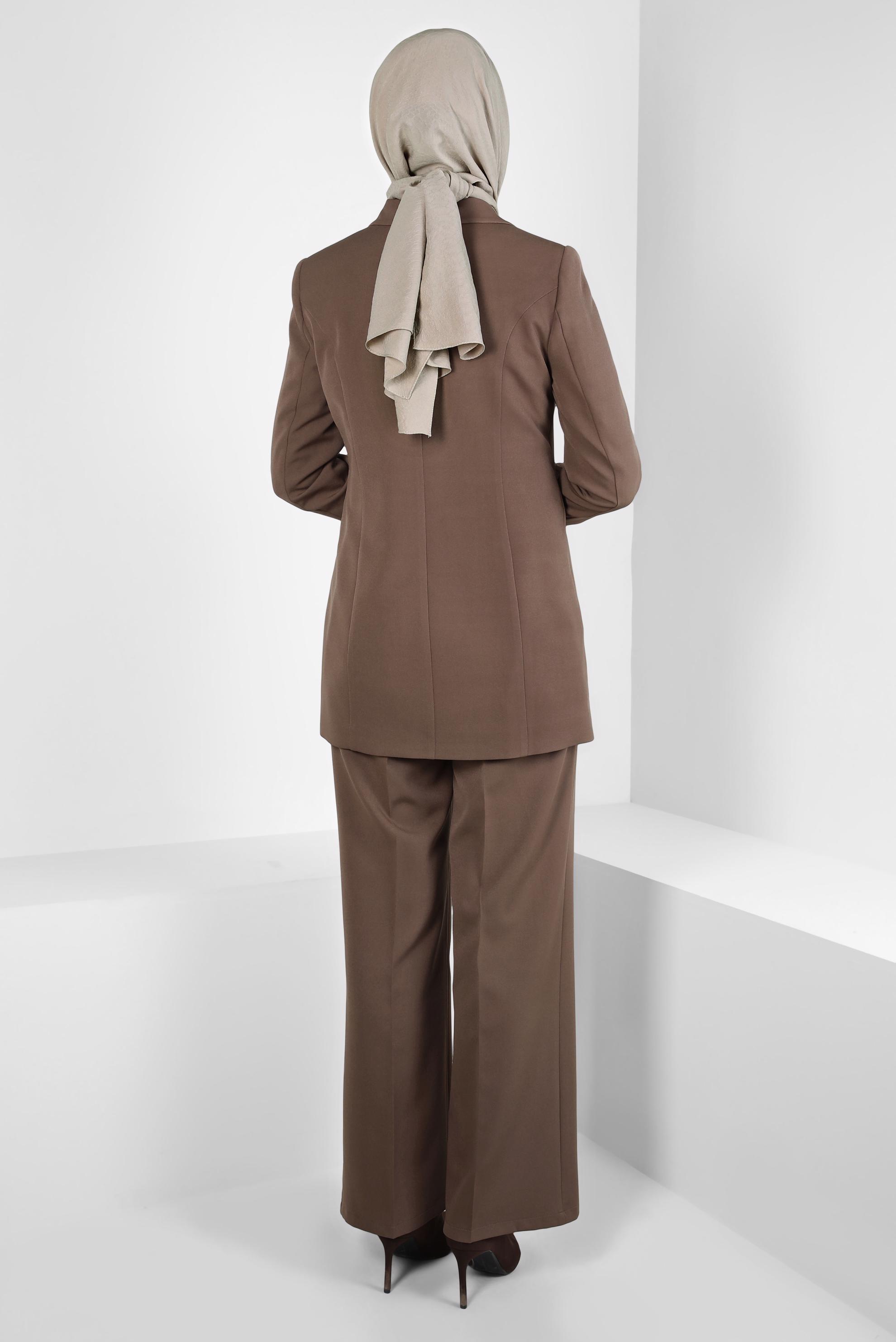 Tesettür giyim VİZON ÜÇLÜ PANTOLONLU TAKIM 44199