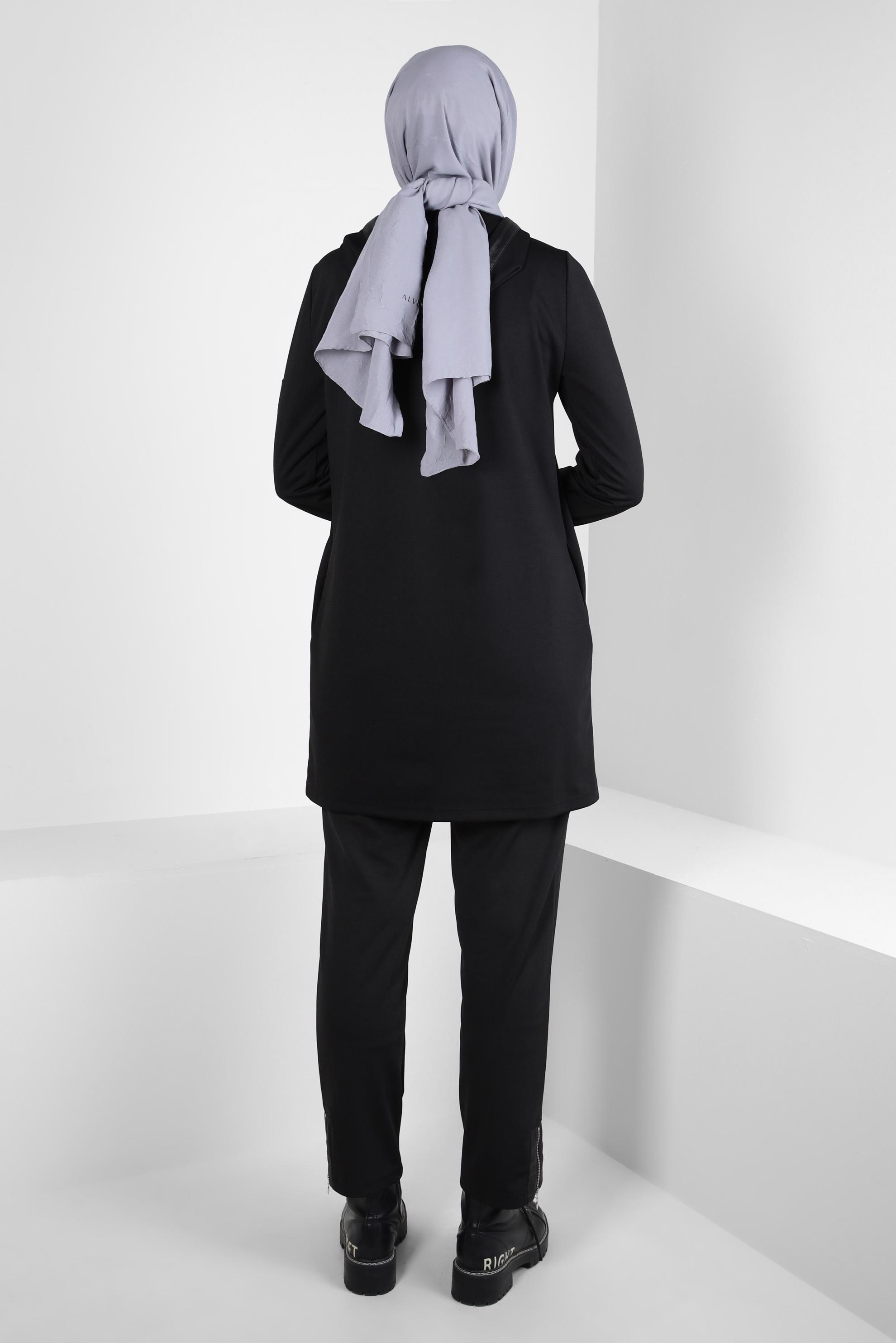 Tesettür giyim SİYAH KAPÜŞONLU PANTOLONLU TAKIM 44212