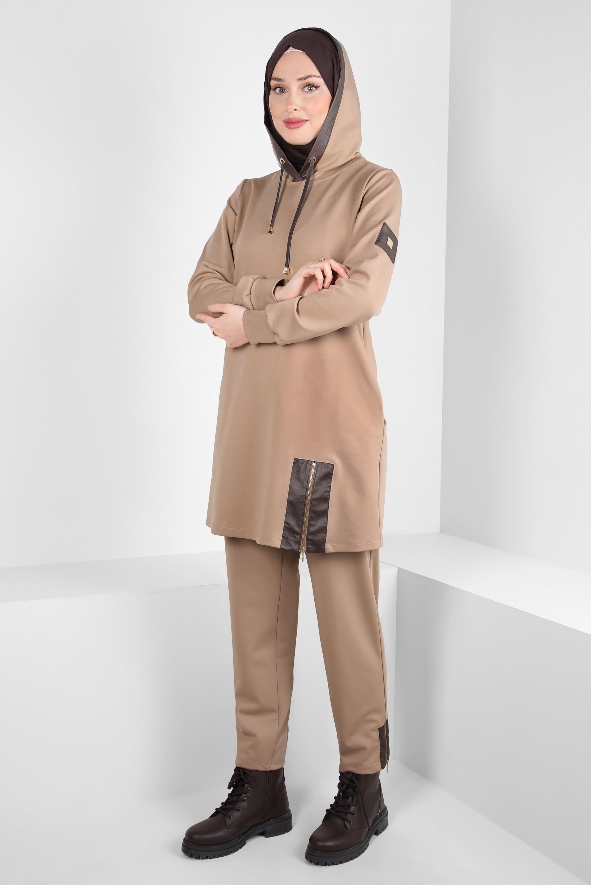 Hijab clothing BEIGE HOODED PANTS SUIT 44212