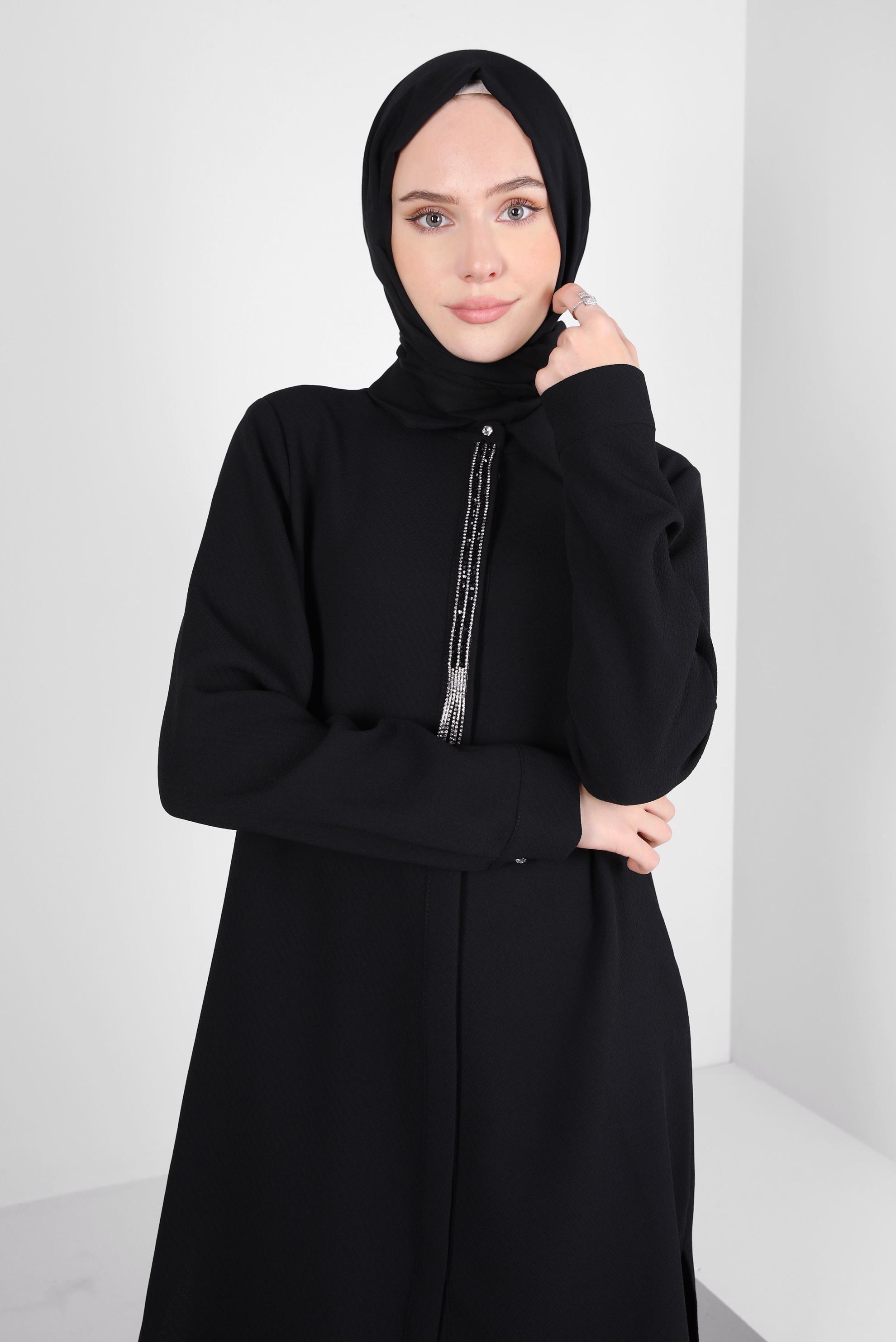 Tesettür giyim SİYAH TAŞ DETAYLI PANTOLONLU TAKIM 44215