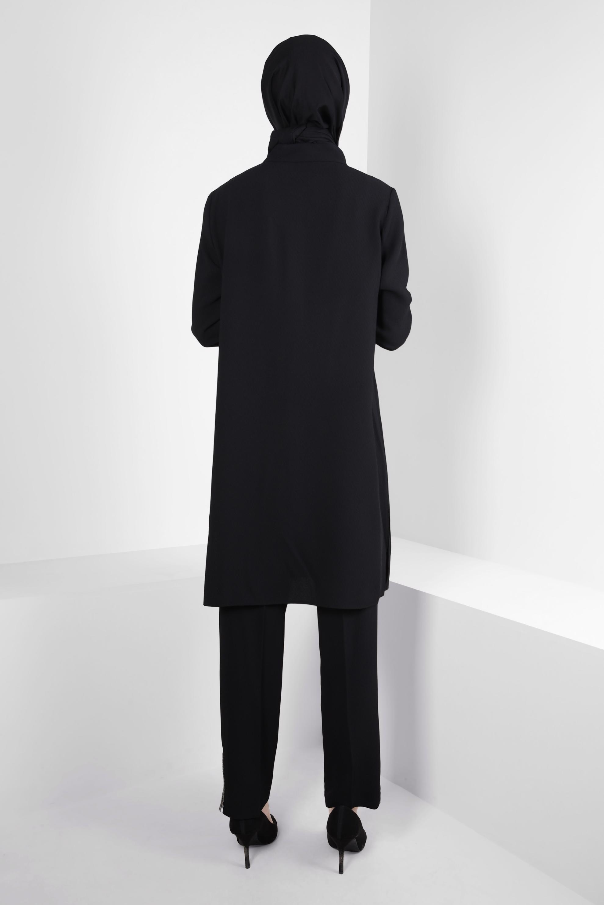 Tesettür giyim SİYAH TAŞ DETAYLI PANTOLONLU TAKIM 44215