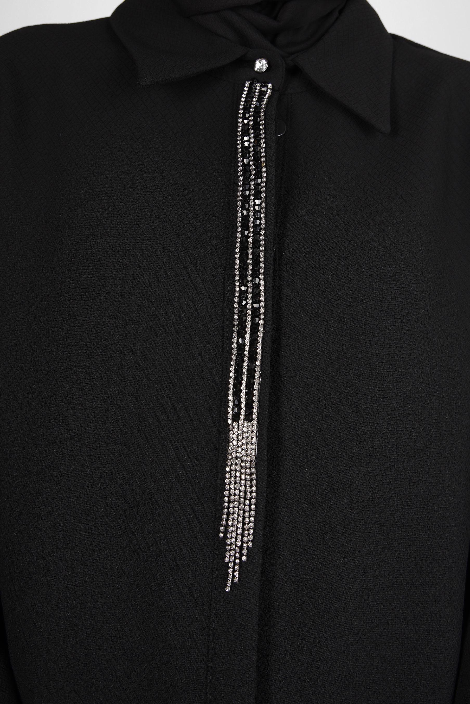 Tesettür giyim SİYAH TAŞ DETAYLI PANTOLONLU TAKIM 44215