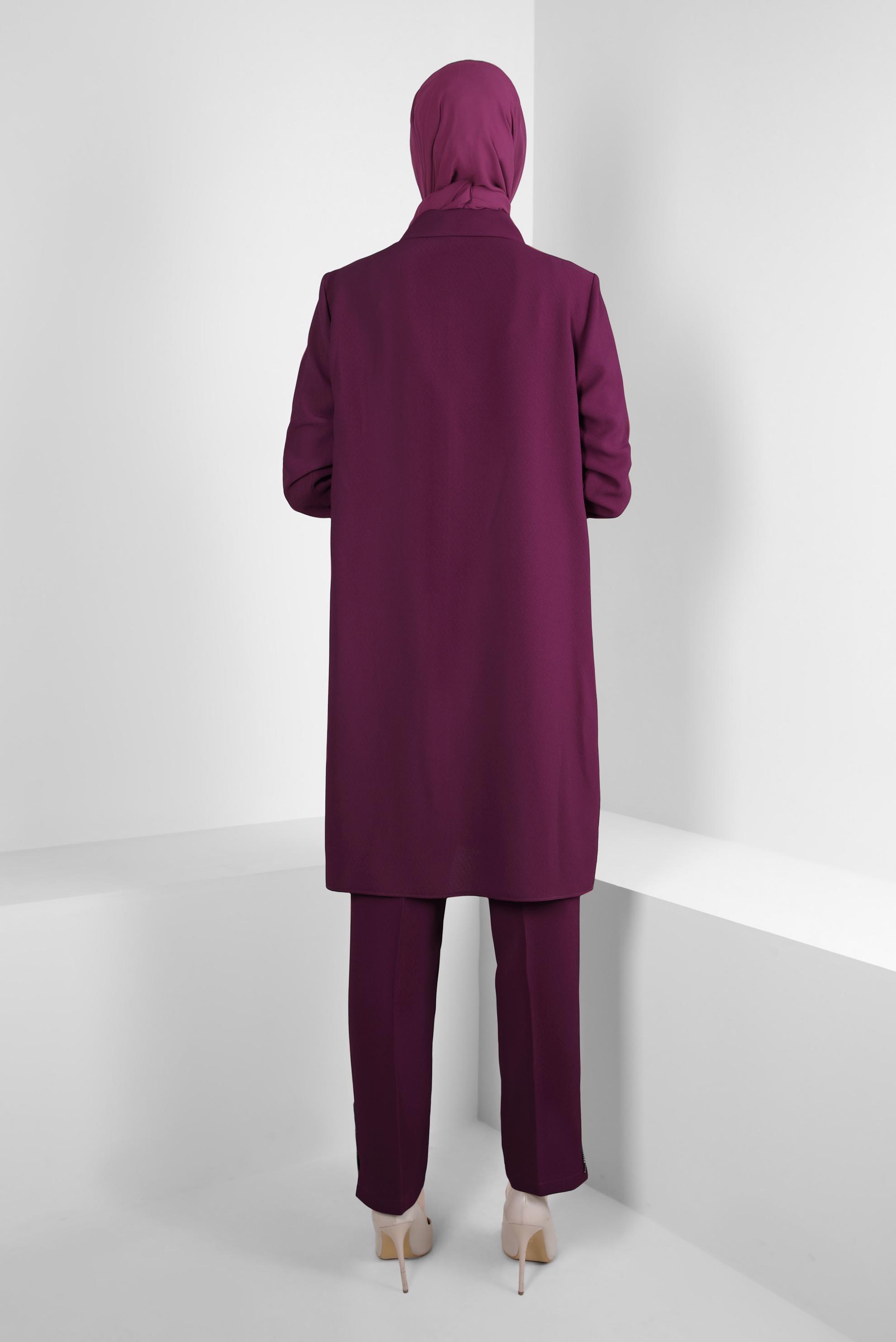 Tesettür giyim FUŞYA TAŞ DETAYLI PANTOLONLU TAKIM 44215