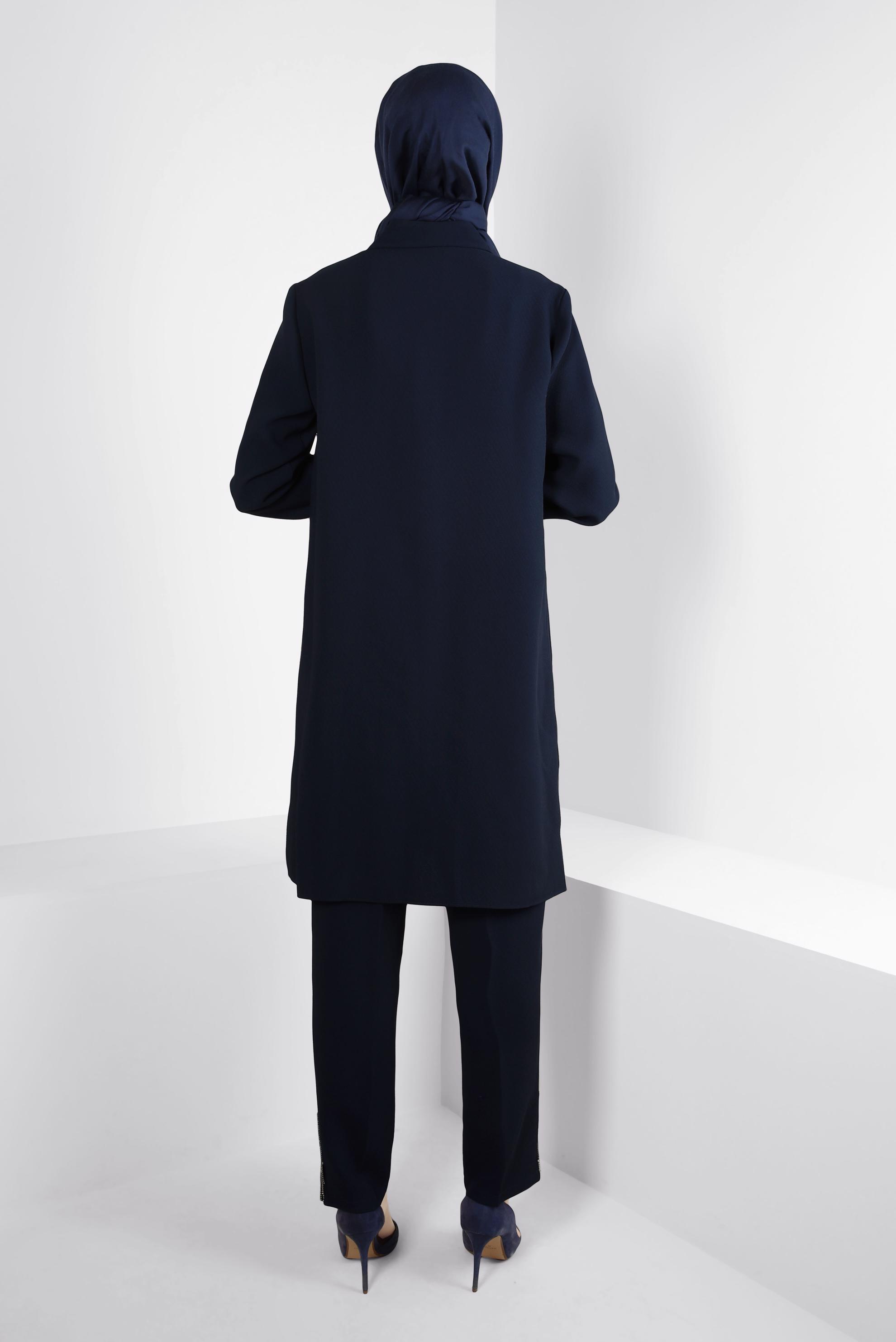 Tesettür giyim LACİVERT TAŞ DETAYLI PANTOLONLU TAKIM 44215