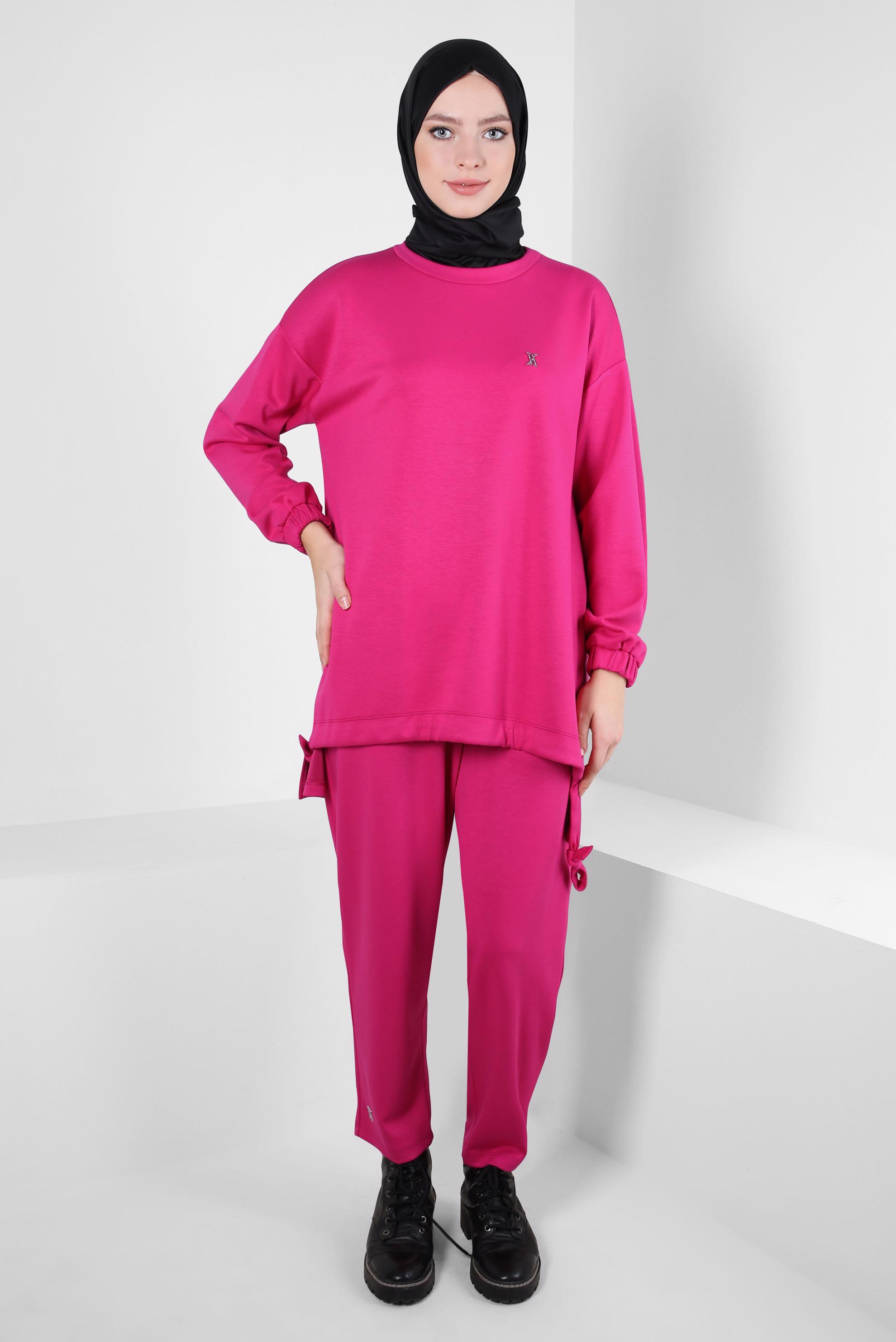 Tesettür giyim FUŞYA BELİ LASTİKLİ PANTOLONLU TAKIM 44225