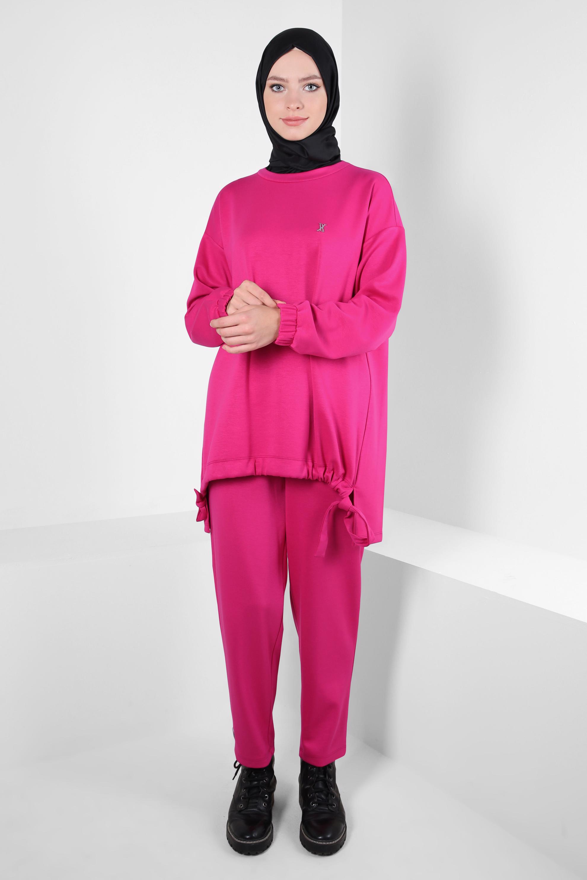 Tesettür giyim FUŞYA BELİ LASTİKLİ PANTOLONLU TAKIM 44225