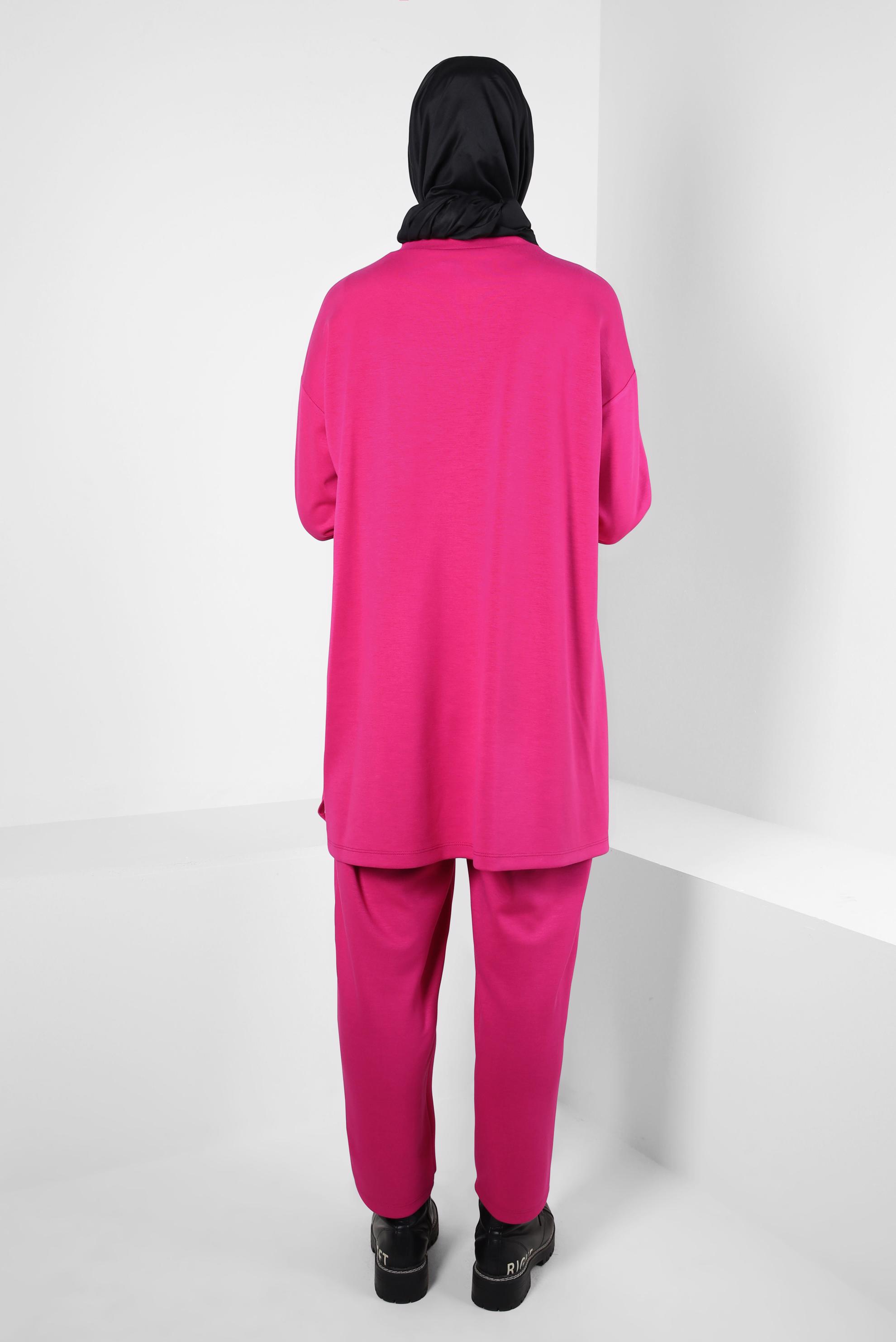 Tesettür giyim FUŞYA BELİ LASTİKLİ PANTOLONLU TAKIM 44225