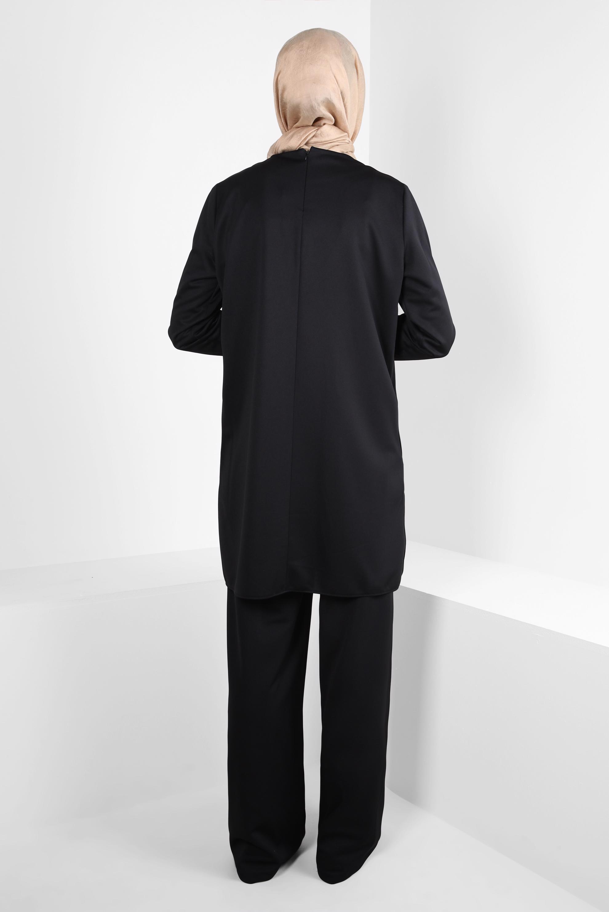 Tesettür giyim SİYAH ZİNCİR DETAYLI PANTOLONLU TAKIM 44226