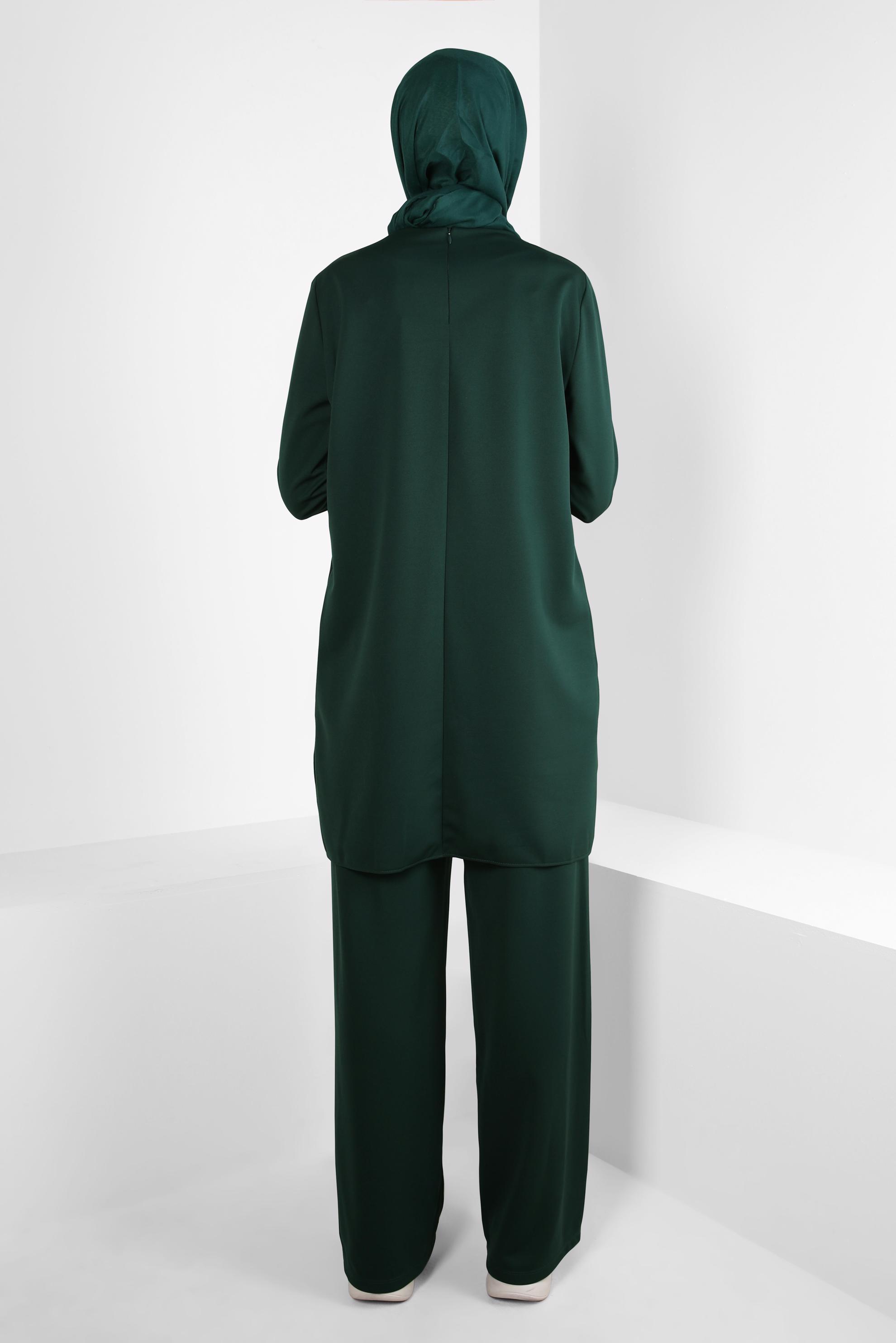 Tesettür giyim YEŞİL ZİNCİR DETAYLI PANTOLONLU TAKIM 44226