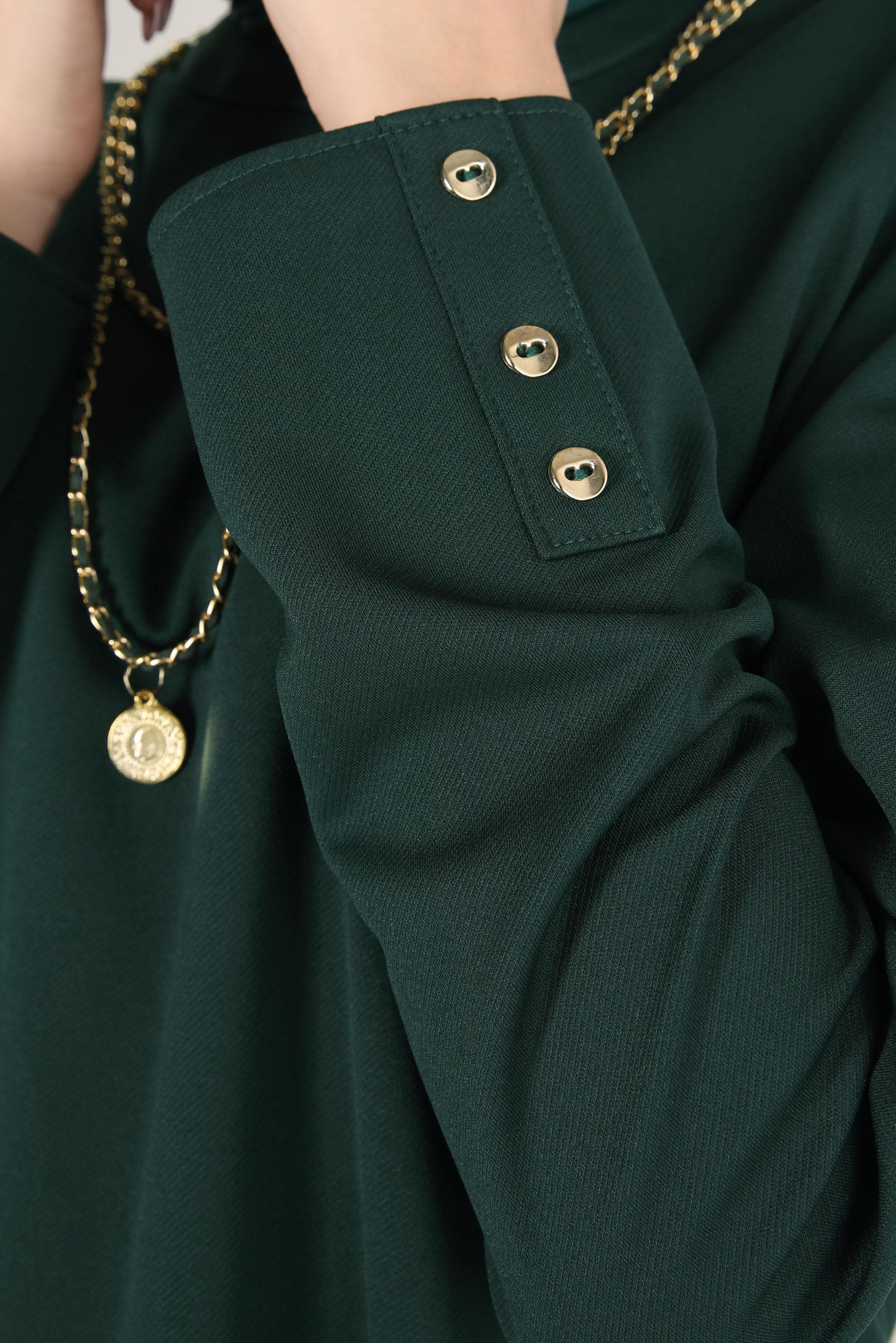 Tesettür giyim YEŞİL ZİNCİR DETAYLI PANTOLONLU TAKIM 44226